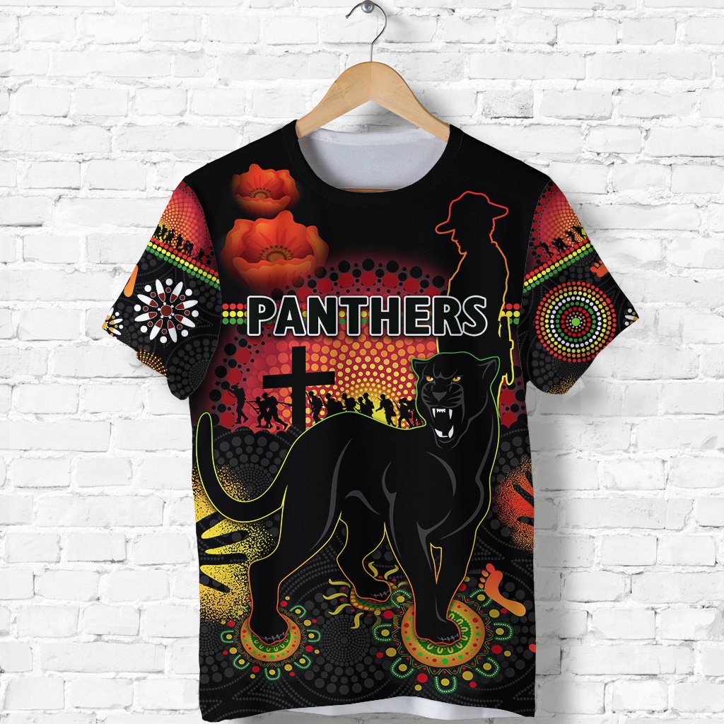 Penrith T shirt Indigenous Panthers ANZAC Day Lest We Forget - Vibe Hoodie Shop