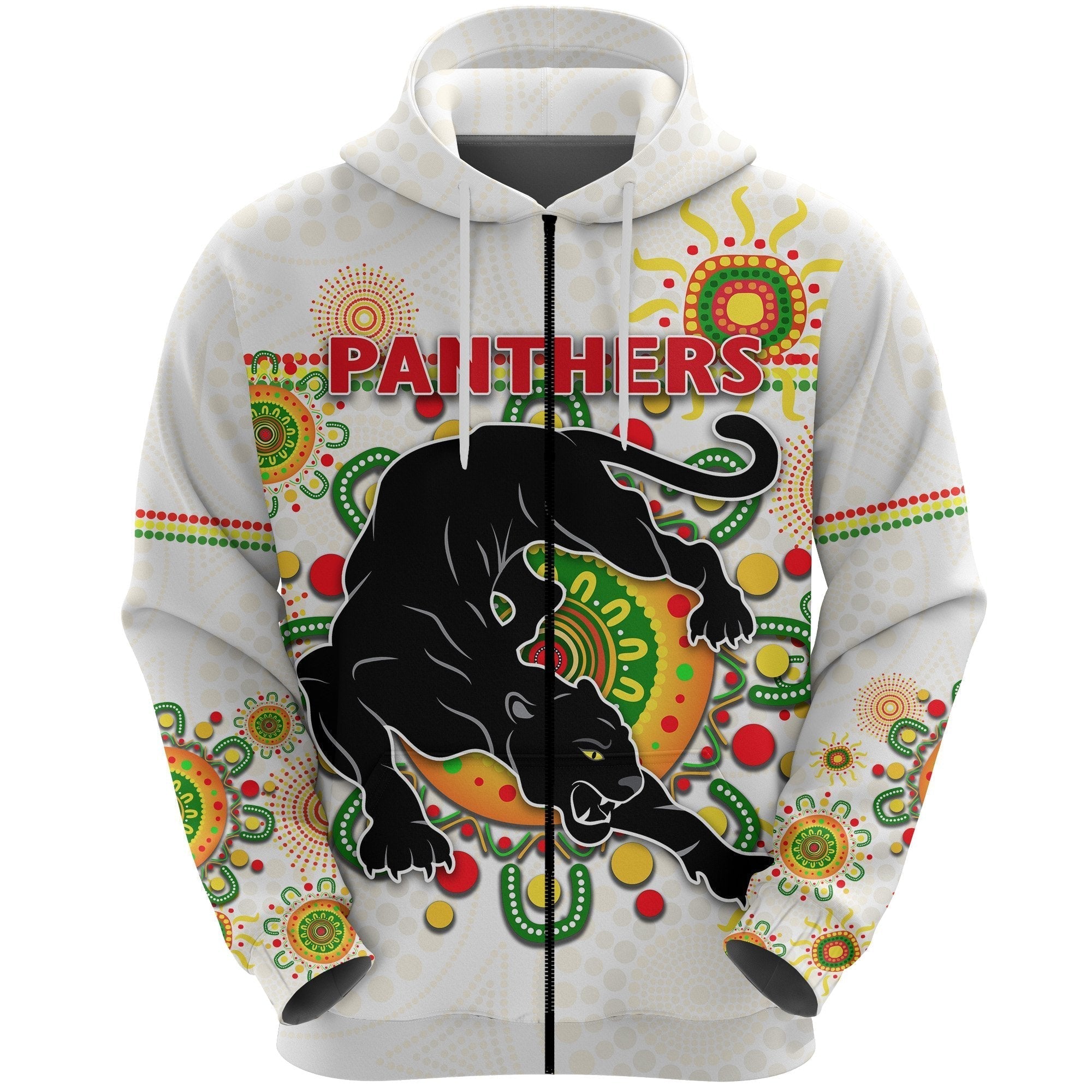 Penrith Zip Hoodie Indigenous Panthers - White - Vibe Hoodie Shop