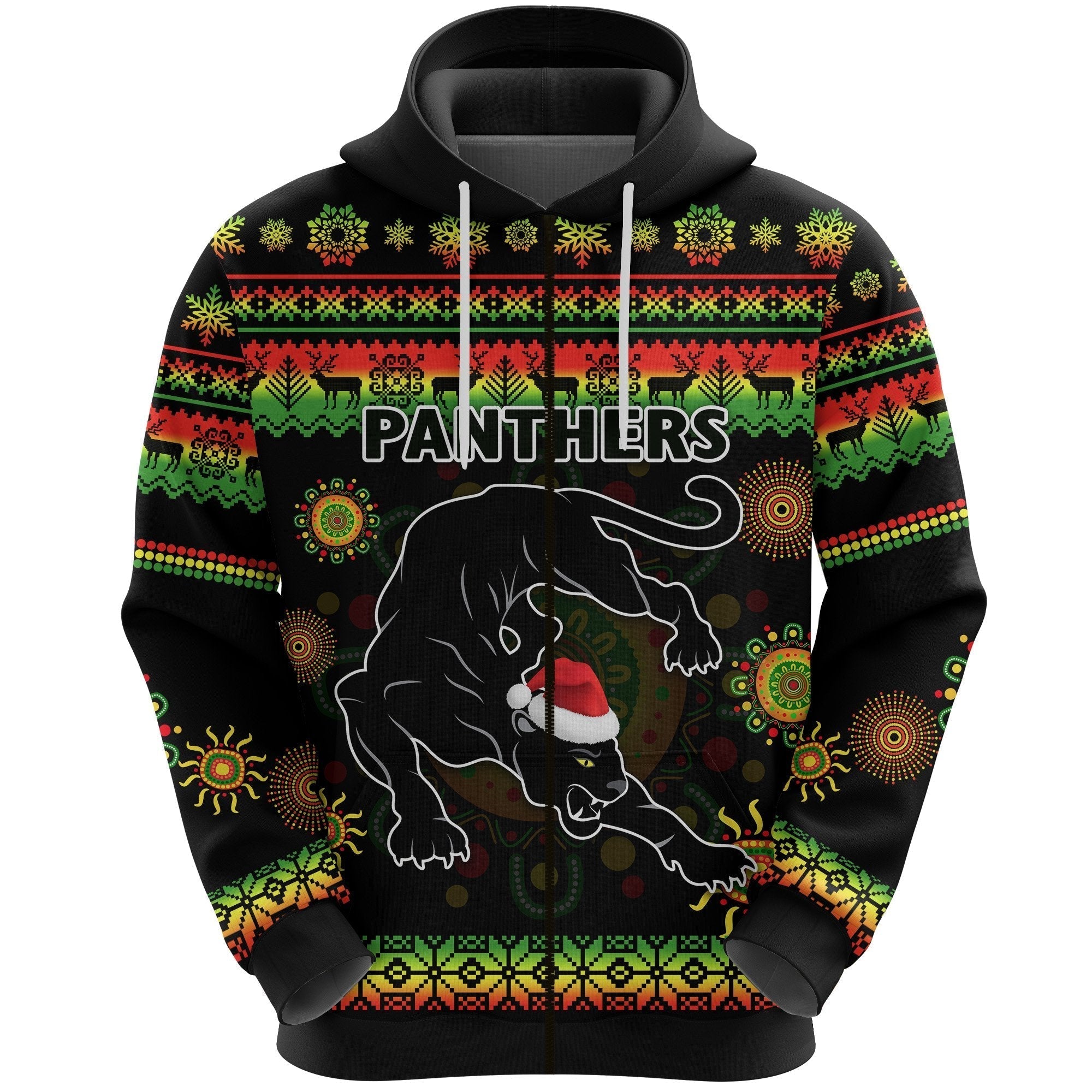 Penrith Panthers Christmas Zip Hoodie Indigenous - Vibe Hoodie Shop