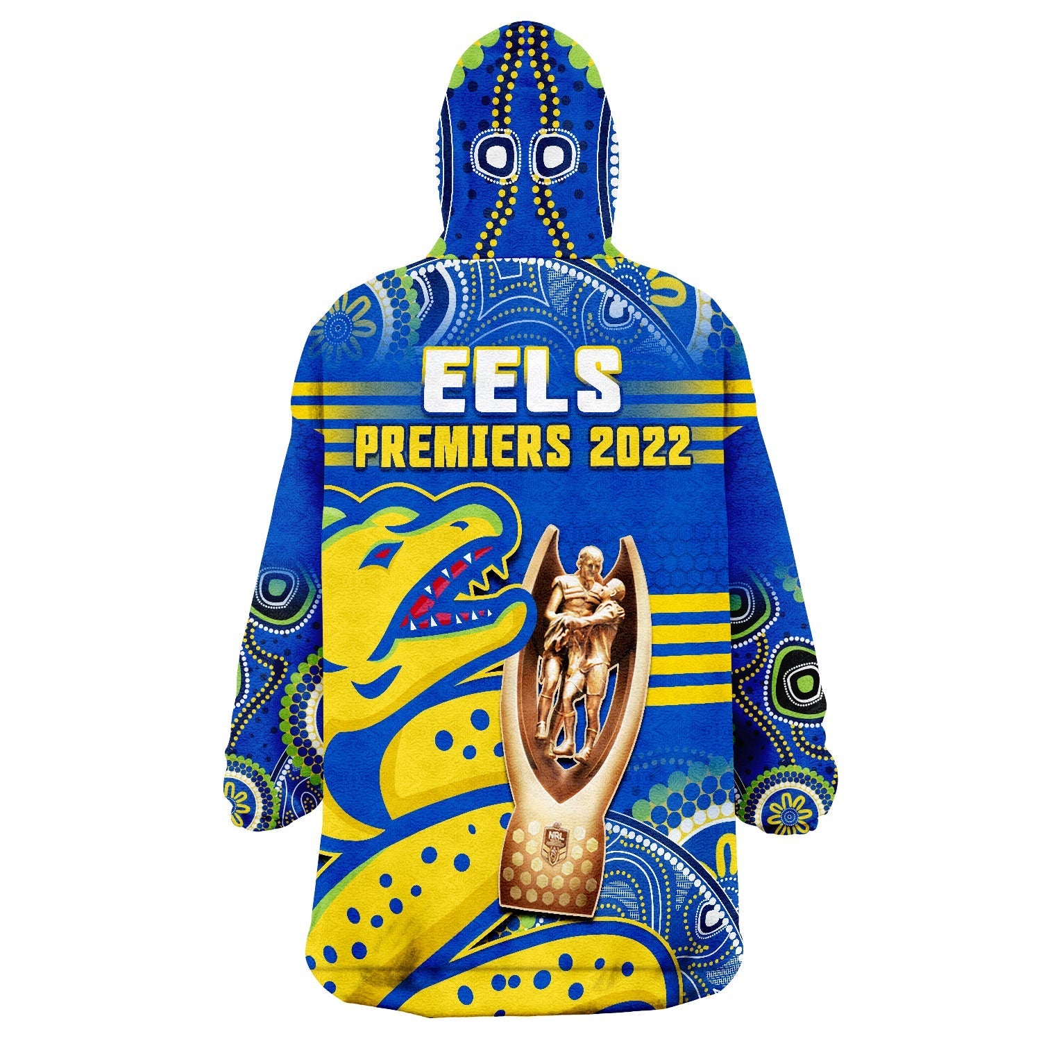 Parramatta Rugby Eels Premiers 2022 Indigenous Artsy Wearable Blanket Hoodie - Vibe Hoodie Shop