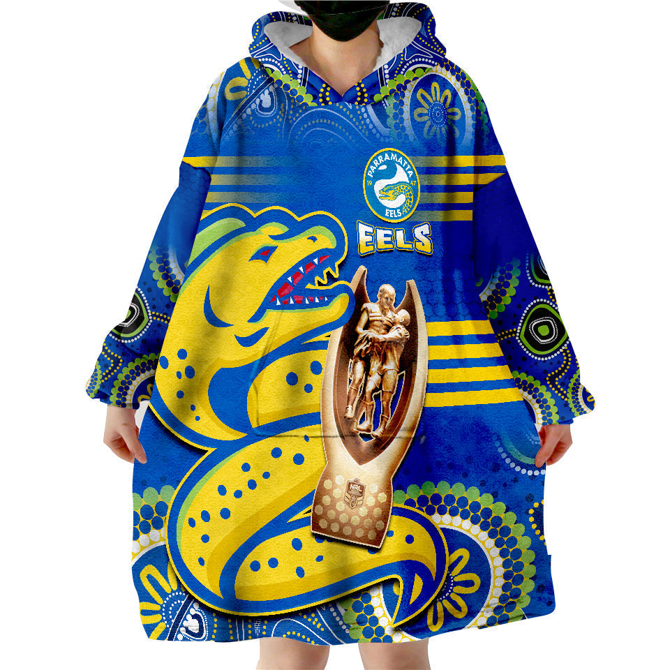 Parramatta Rugby Eels Premiers 2022 Indigenous Artsy Wearable Blanket Hoodie - Vibe Hoodie Shop