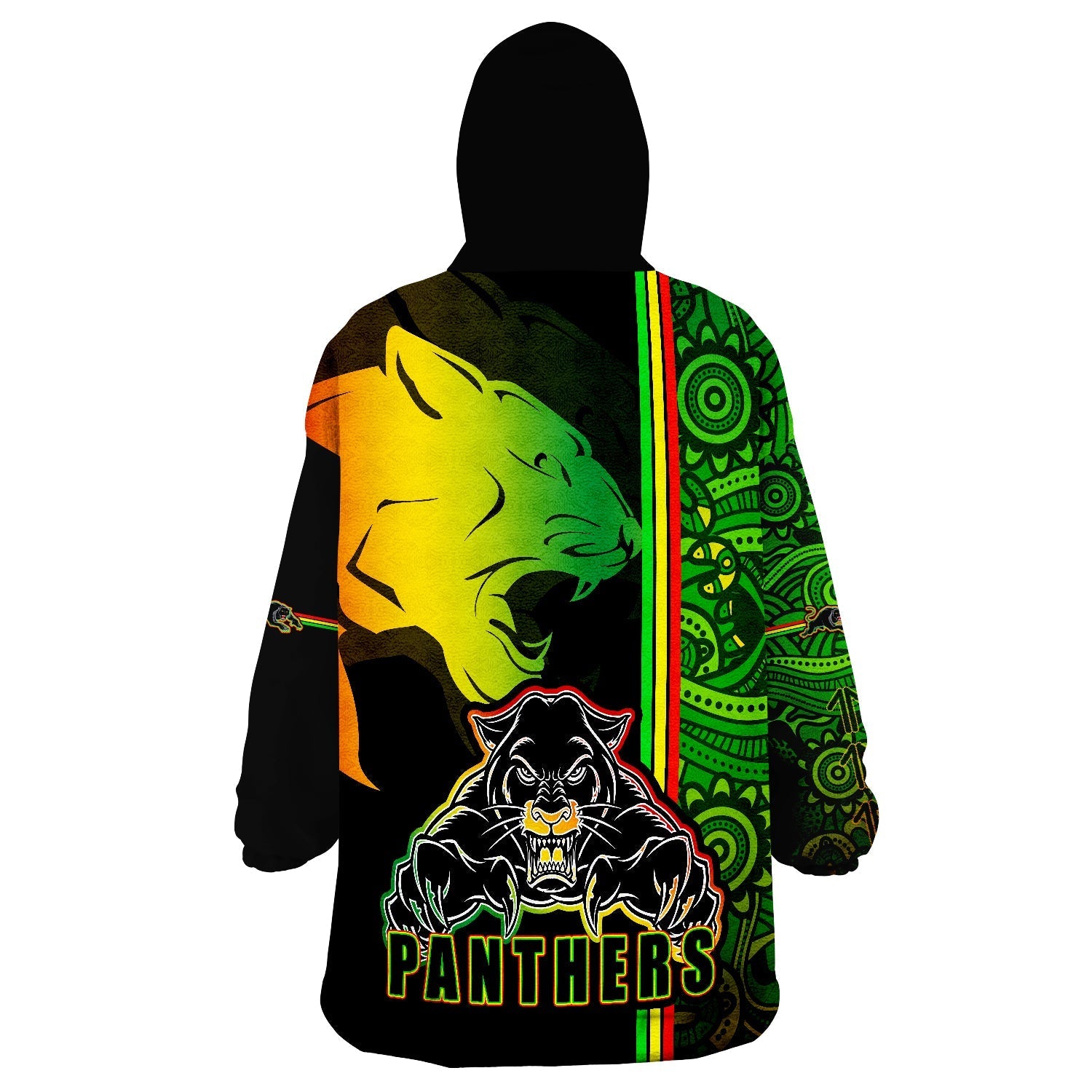 Penrith Panthers Angry Panther Indigenous Aboriginal Style Wearable Blanket Hoodie - Vibe Hoodie Shop