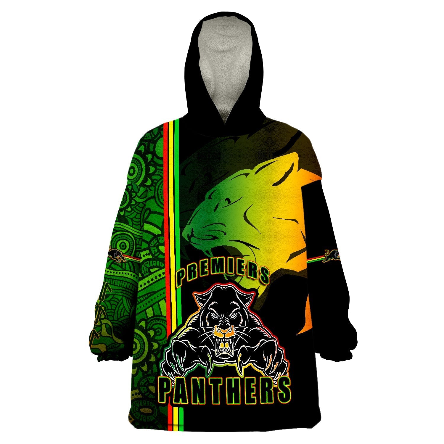 Penrith Panthers Premiers Angry Panther Indigenous Aboriginal Style Wearable Blanket Hoodie - Vibe Hoodie Shop