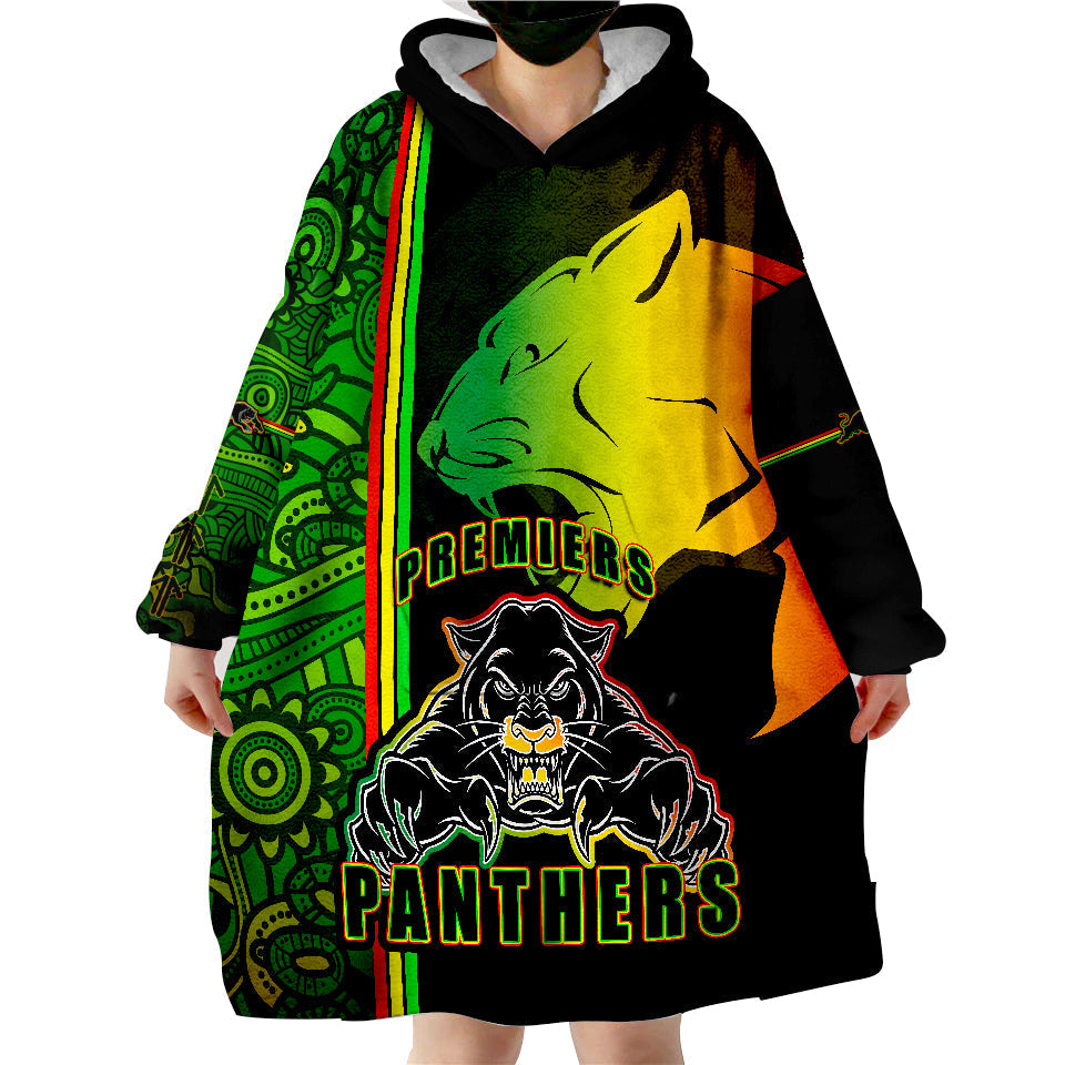 Penrith Panthers Premiers Angry Panther Indigenous Aboriginal Style Wearable Blanket Hoodie - Vibe Hoodie Shop