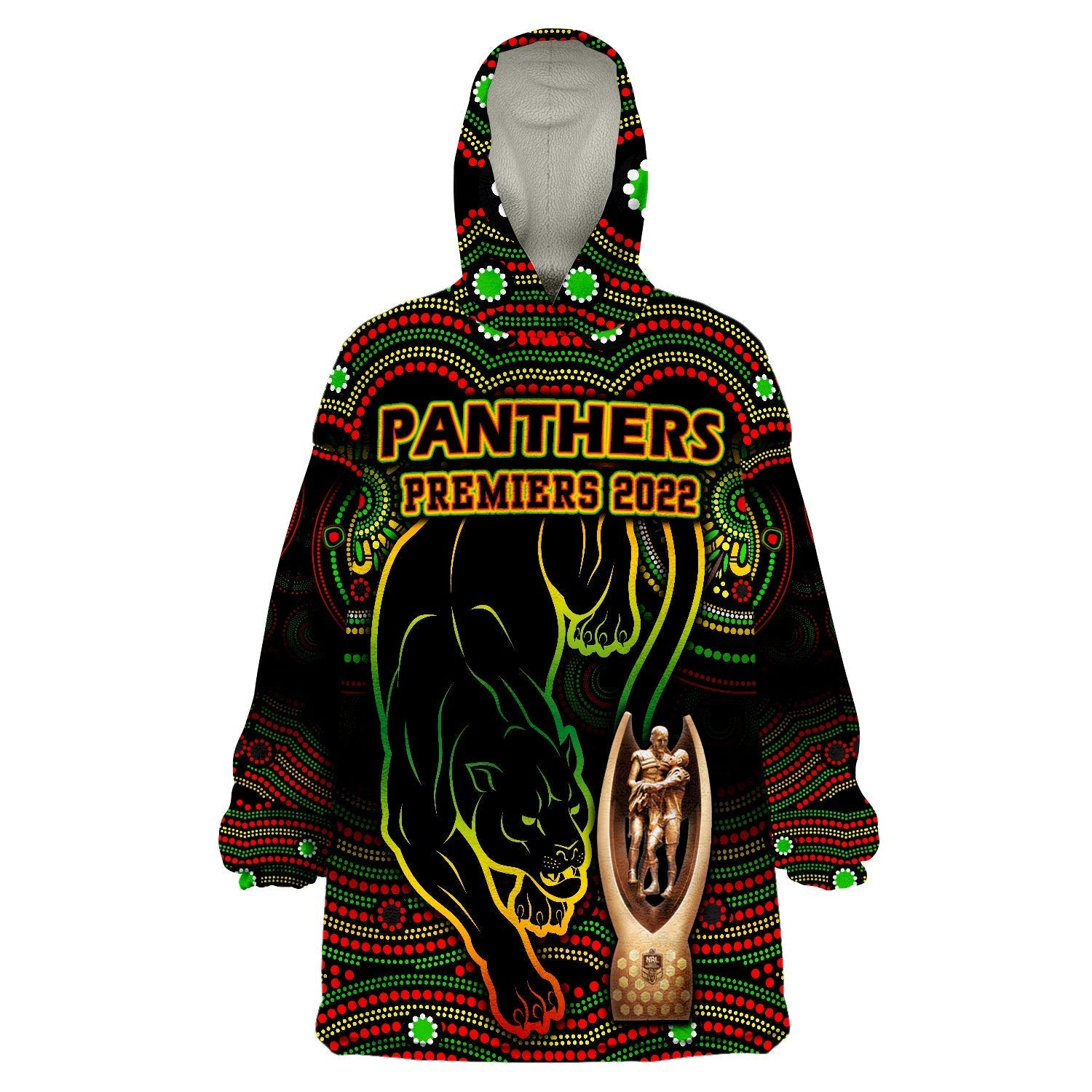 Penrith Panthers Rugby Black Crouching Panther Premiers 2022 Wearable Blanket Hoodie - Vibe Hoodie Shop