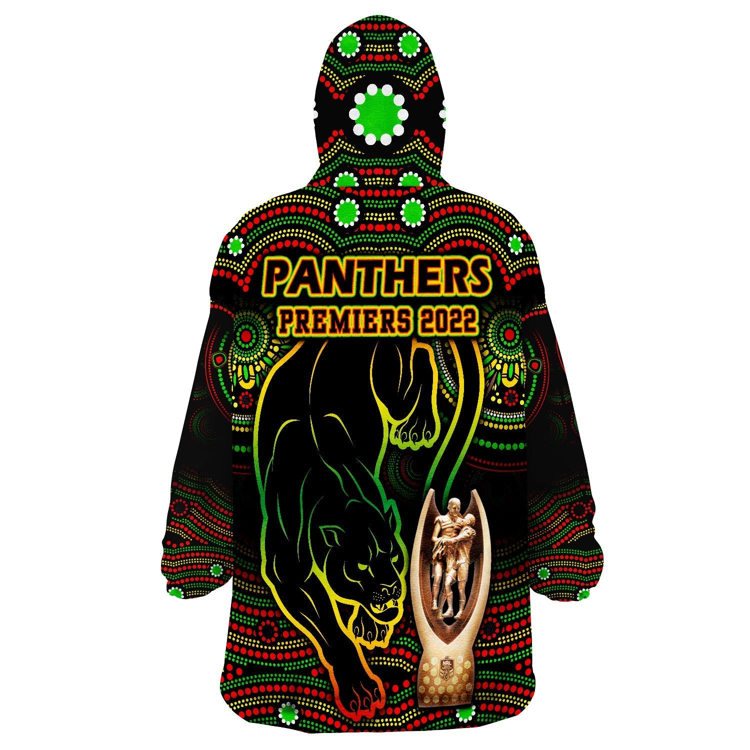 Penrith Panthers Rugby Black Crouching Panther Premiers 2022 Wearable Blanket Hoodie - Vibe Hoodie Shop