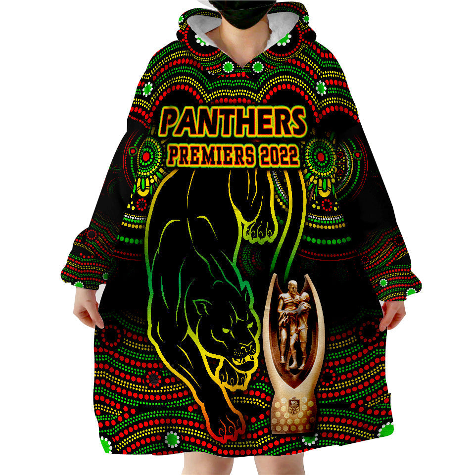 Penrith Panthers Rugby Black Crouching Panther Premiers 2022 Wearable Blanket Hoodie - Vibe Hoodie Shop