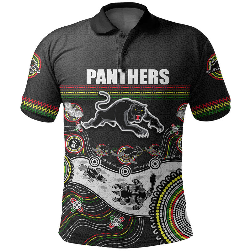 (Custom Personalised) Panthers Rugby Polo Shirt Aboriginal 2023 Black Style - Vibe Hoodie Shop