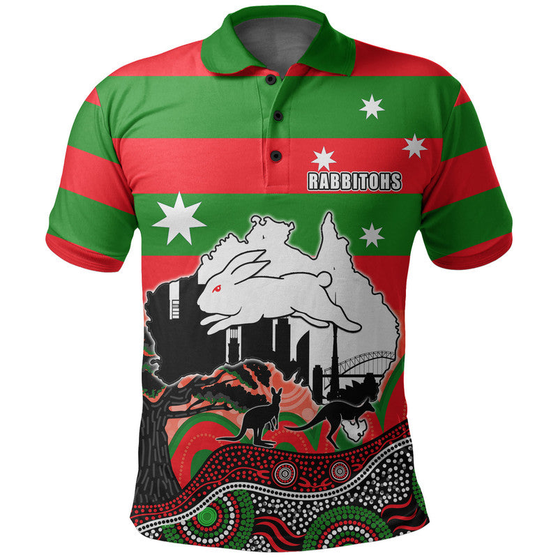 (Custom Personalised) Rabbitohs Rugby Polo Shirt Australia Day Style - Vibe Hoodie Shop