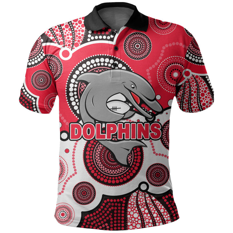 (Custom Personalised And Number) Dolphins Rugby Polo Shirt Aboriginal - Vibe Hoodie Shop