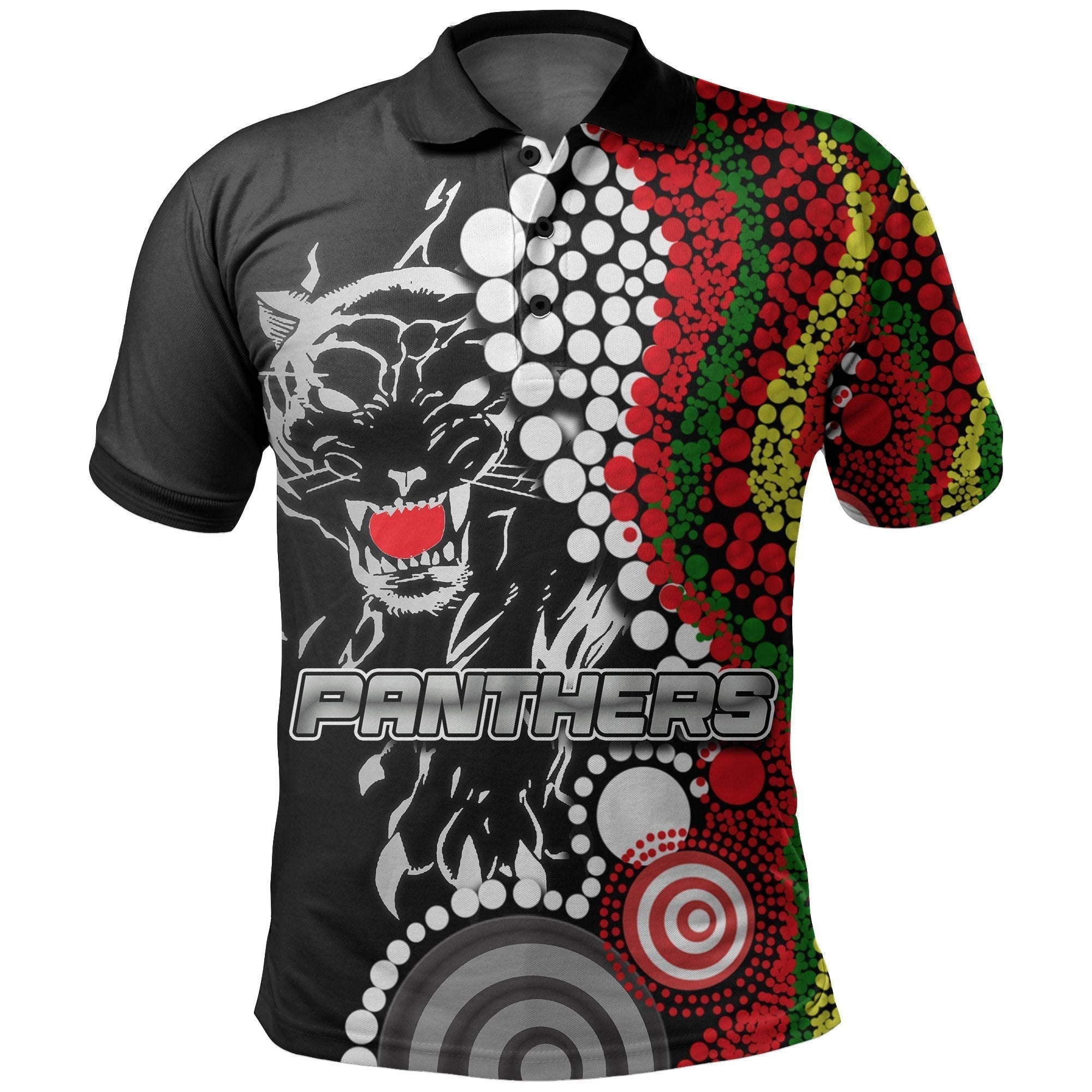 Penrith Panthers Polo Shirt Aboriginal Dots - Vibe Hoodie Shop