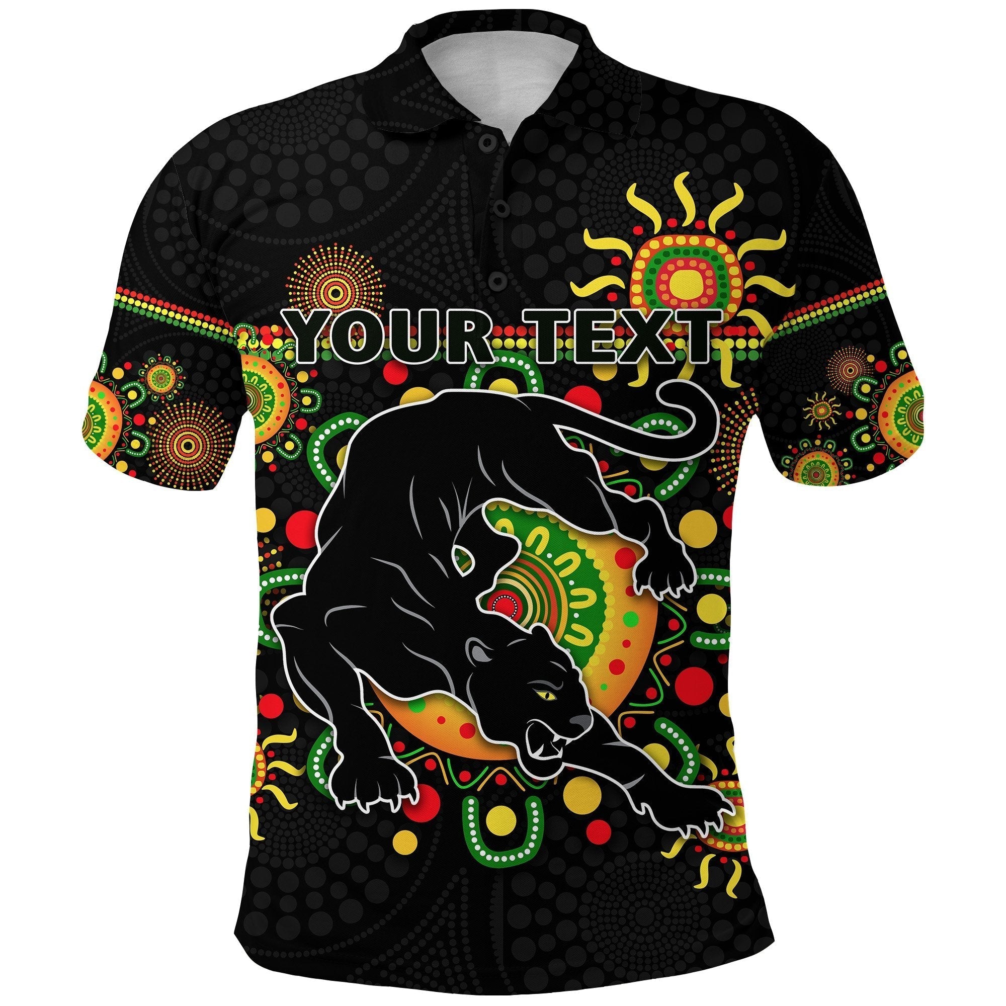 (Custom Personalised) Penrith Polo Shirt Indigenous Panthers - Black - Vibe Hoodie Shop