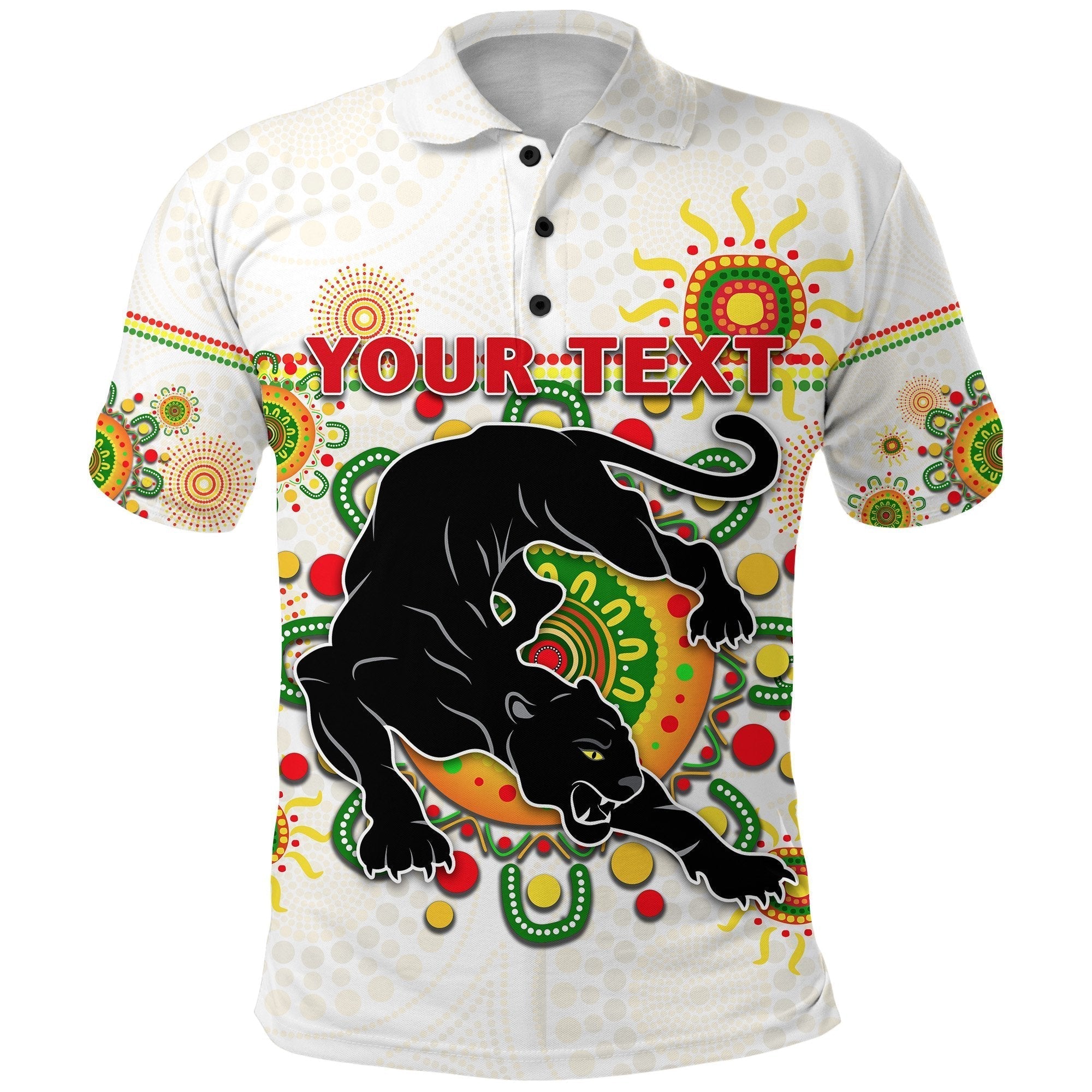 (Custom Personalised) Penrith Polo Shirt Indigenous Panthers - White - Vibe Hoodie Shop