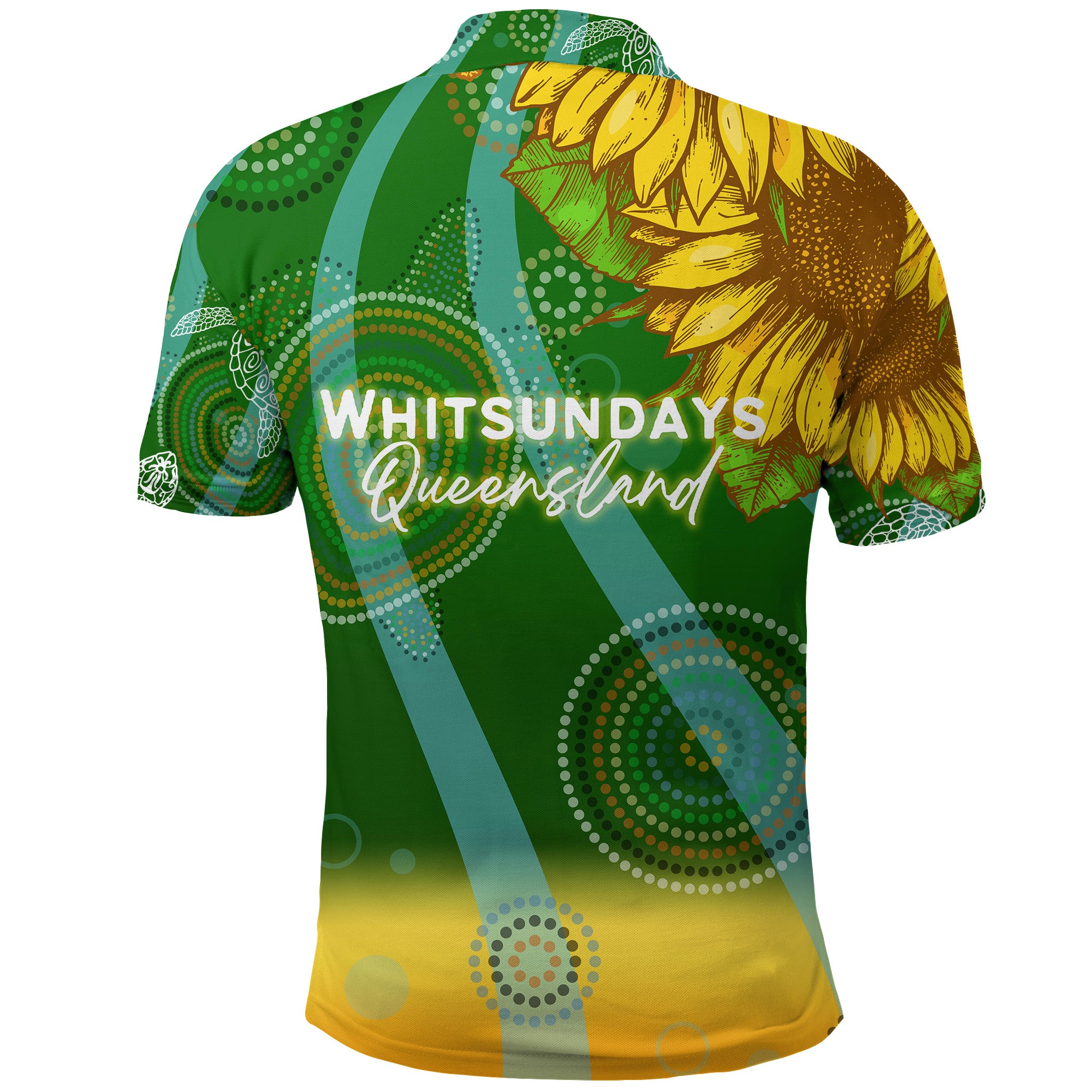 Whitsundays Queensland Polo Shirt Sunflower Aboriginal Turtle Polo Shirt - Vibe Hoodie Shop