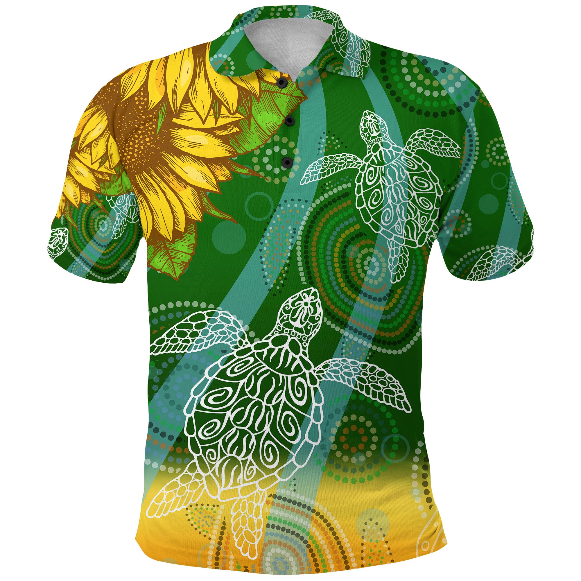 Whitsundays Queensland Polo Shirt Sunflower Aboriginal Turtle Polo Shirt - Vibe Hoodie Shop