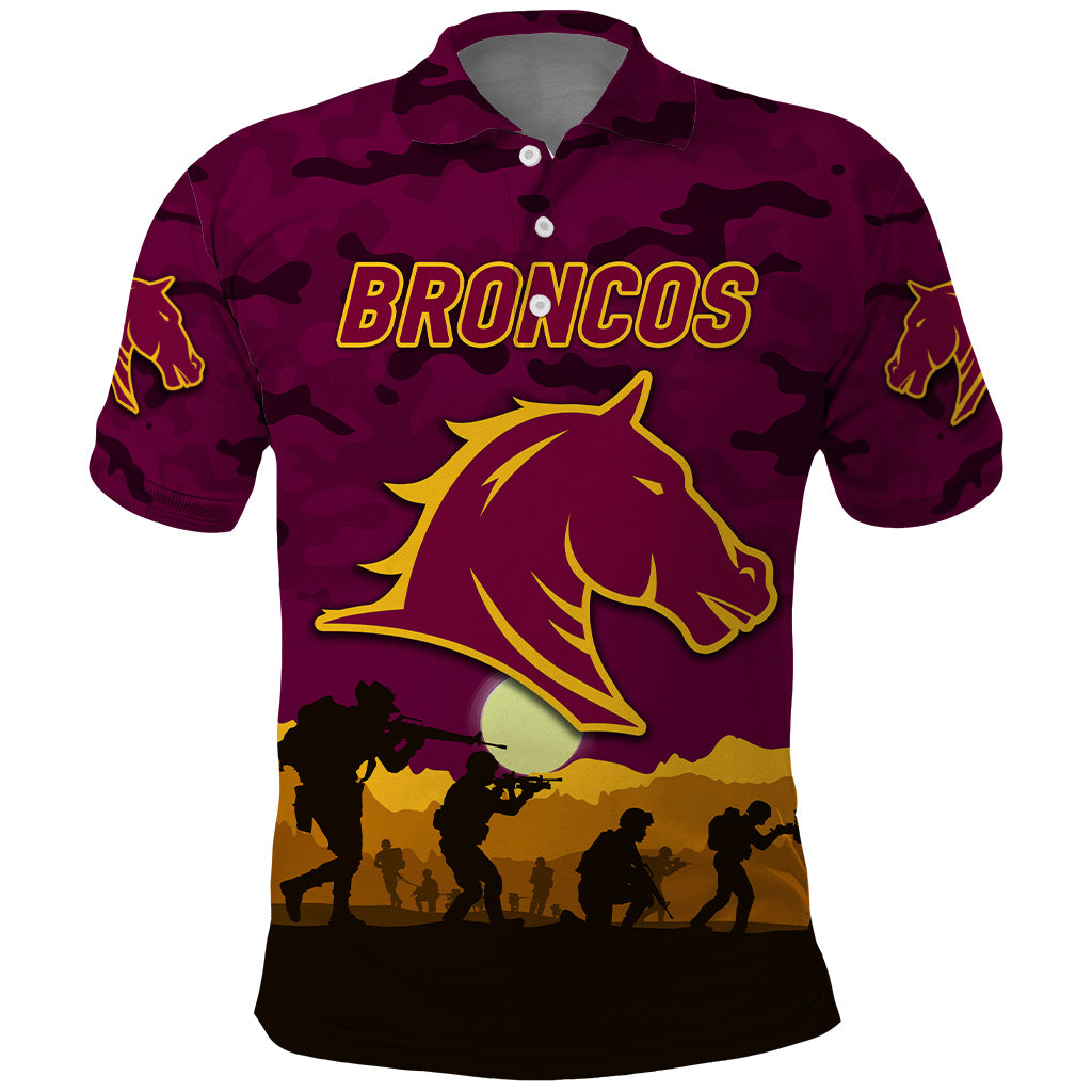 (Custom Personalised) Broncos ANZAC Polo Shirt Simple Style - Maroon - Vibe Hoodie Shop