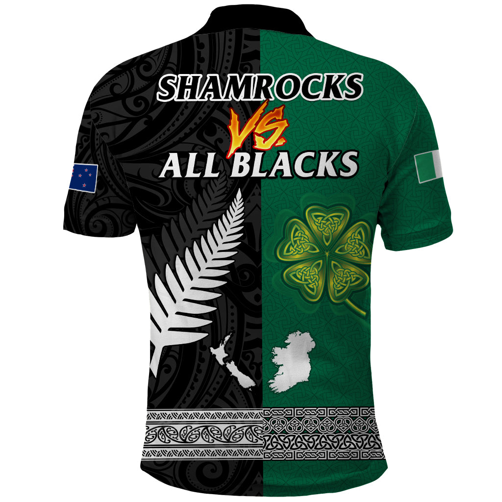 Ireland Shamrock and New Zealand Fern Polo Shirt Rugby Go Shamrock vs All Black - Vibe Hoodie Shop