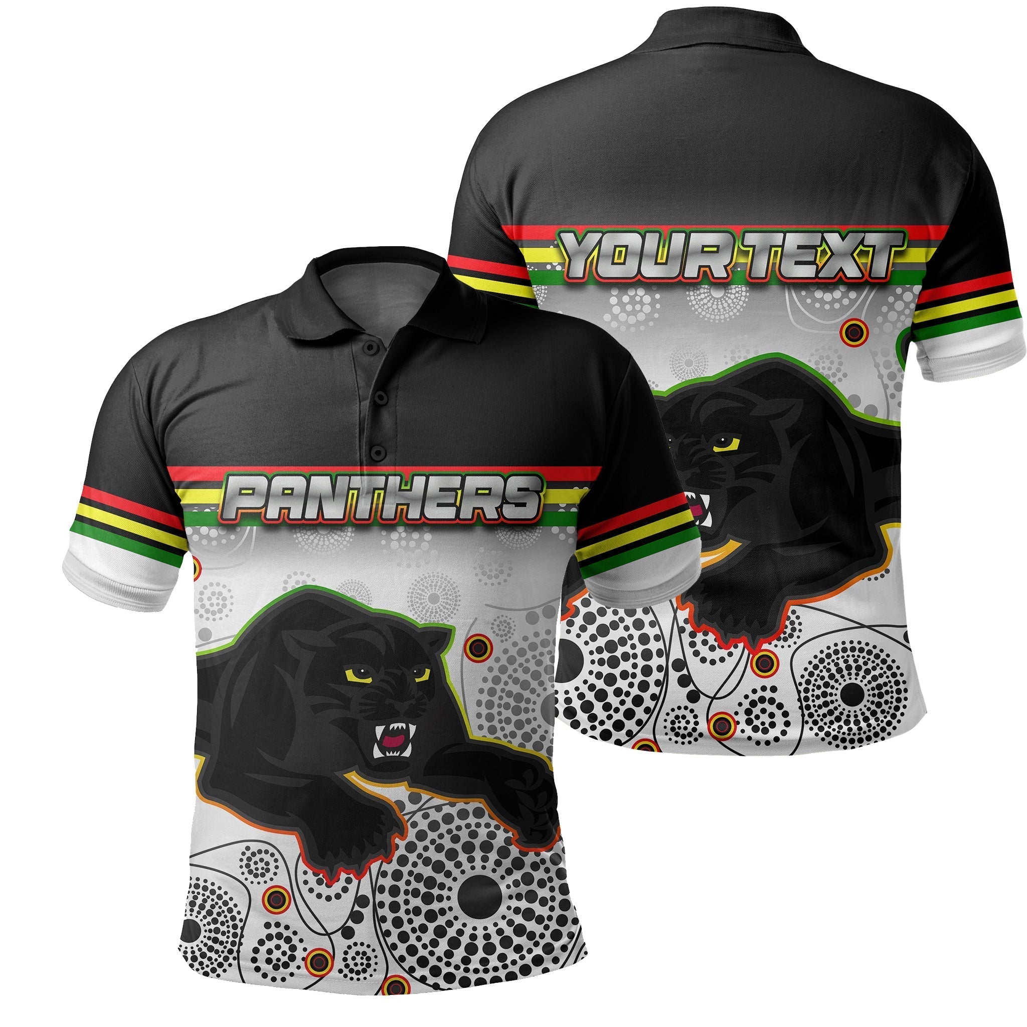 (Custom Personalised) Panthers Polo Shirt Aboriginal Patterns White - Vibe Hoodie Shop