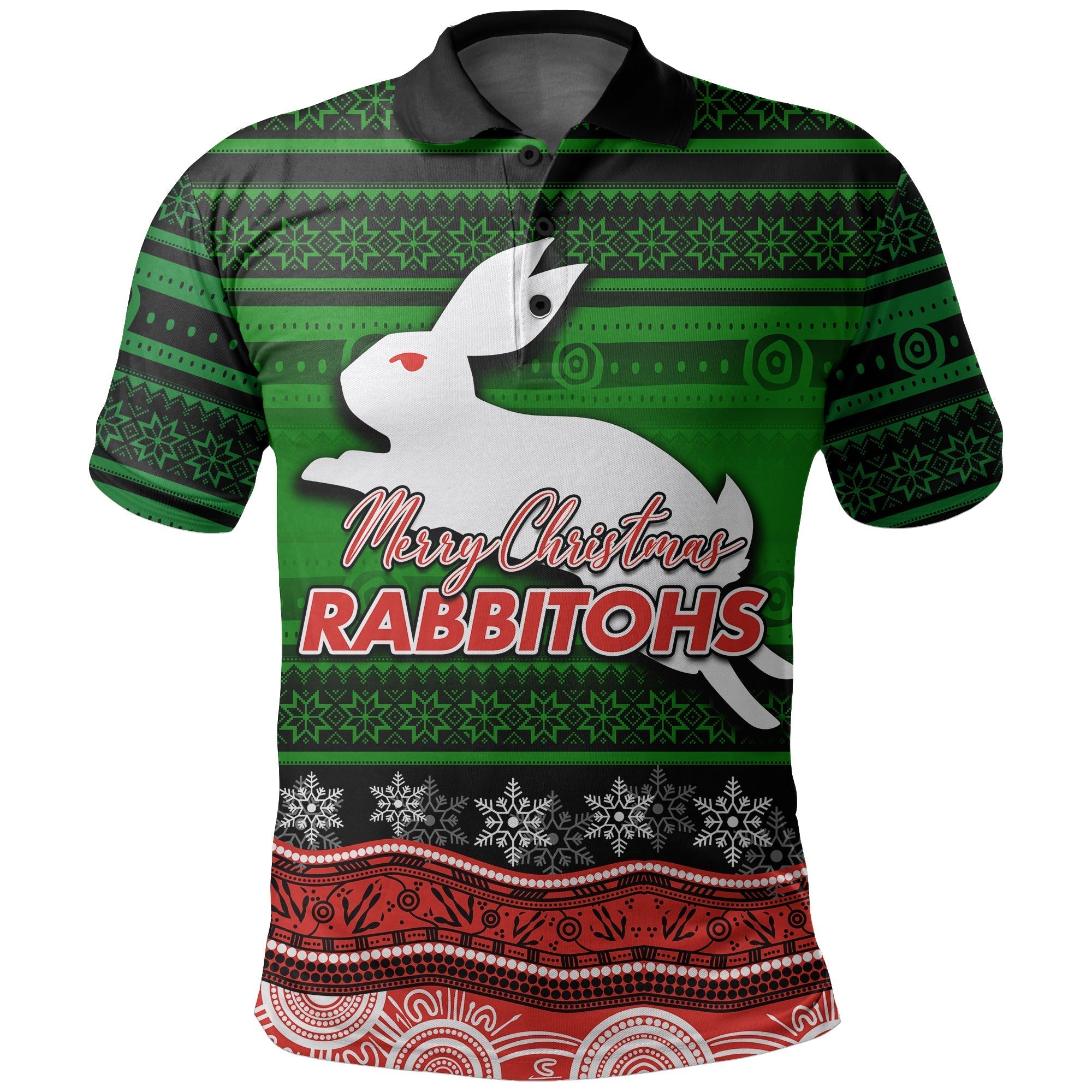 South Sydney Rabbitohs Polo Shirt Christmas Mix Aboriginal No.1 - Vibe Hoodie Shop