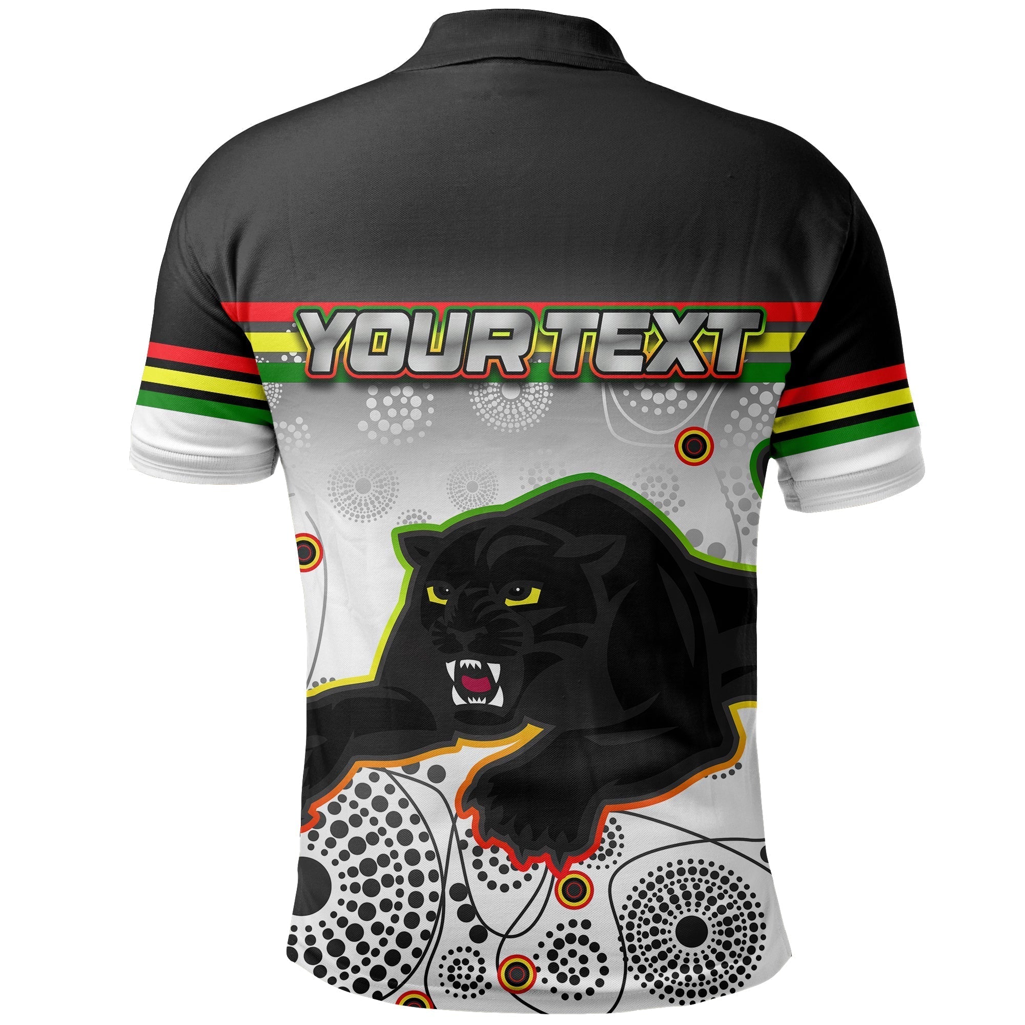 (Custom Personalised) Panthers Polo Shirt Aboriginal Patterns White - Vibe Hoodie Shop