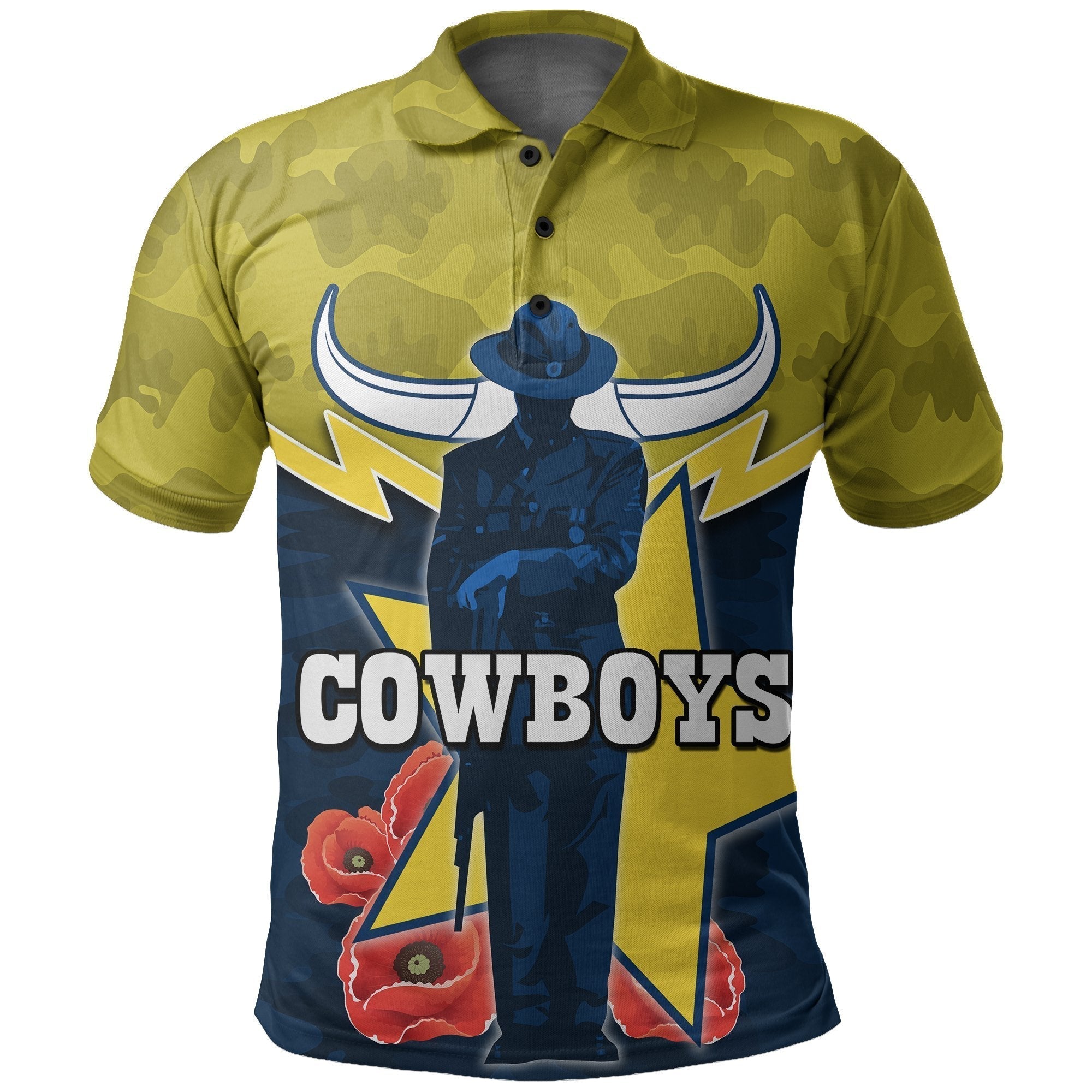 North Queensland Cowboys Polo Shirt ANZAC Day Army Pattens - Vibe Hoodie Shop
