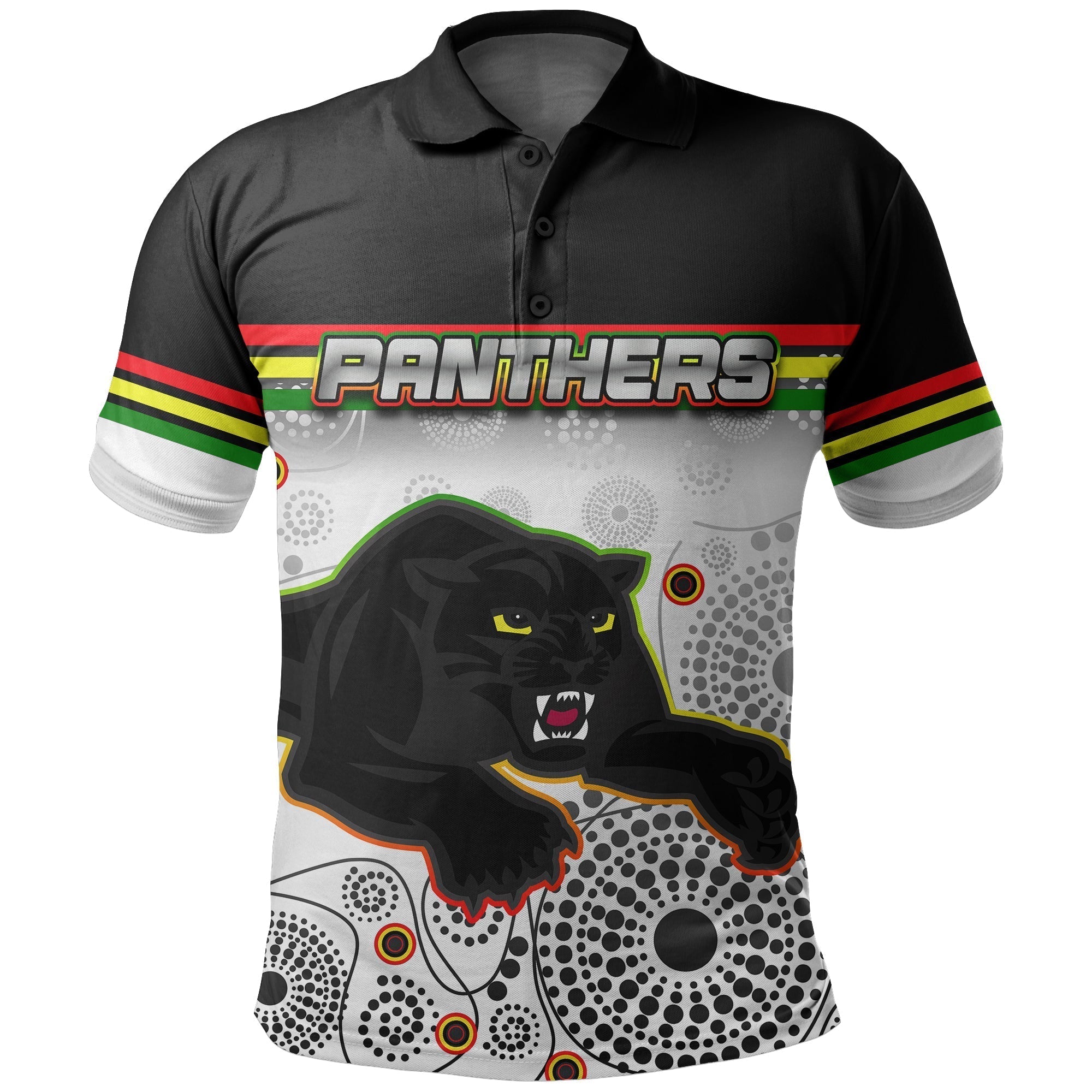 (Custom Personalised) Panthers Polo Shirt Aboriginal Patterns White - Vibe Hoodie Shop