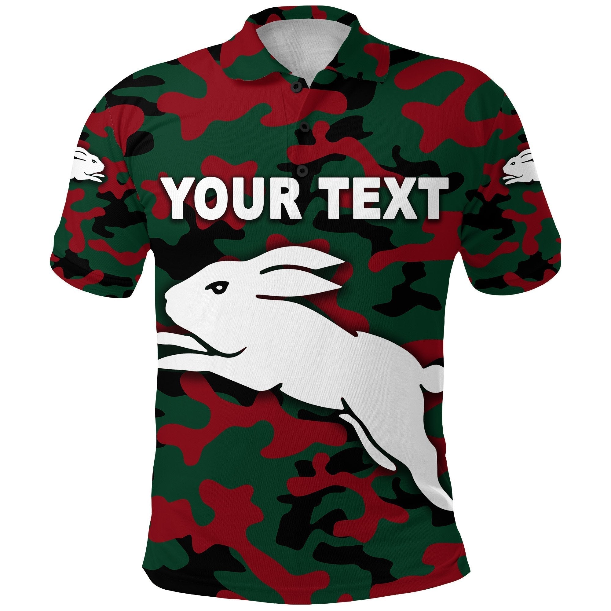 (Custom Personalised) South Sydney Rabbitohs Polo Shirt ANZAC Day Camouflage Vibes NO.1 - Vibe Hoodie Shop