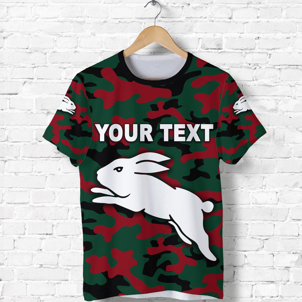 (Custom Personalised) South Sydney Rabbitohs T shirt ANZAC Day Camouflage Vibes NO.1 - Vibe Hoodie Shop