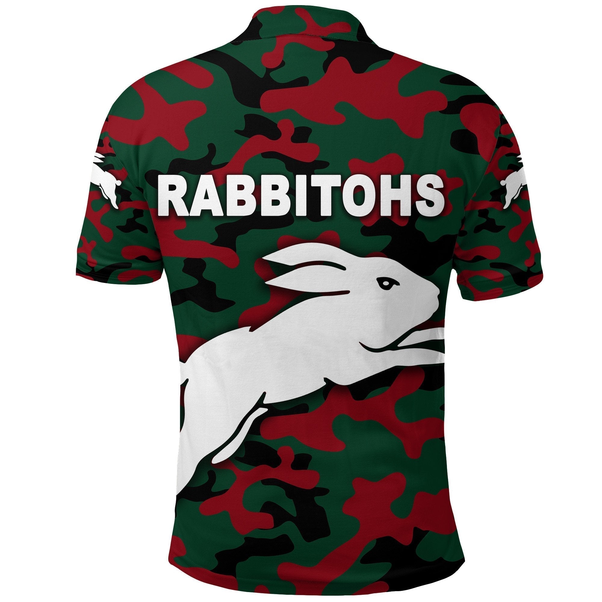 (Custom Personalised) South Sydney Rabbitohs Polo Shirt ANZAC Day Camouflage Vibes NO.1 - Vibe Hoodie Shop