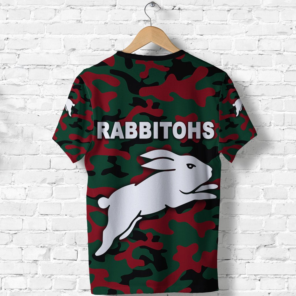 (Custom Personalised) South Sydney Rabbitohs T shirt ANZAC Day Camouflage Vibes NO.1 - Vibe Hoodie Shop