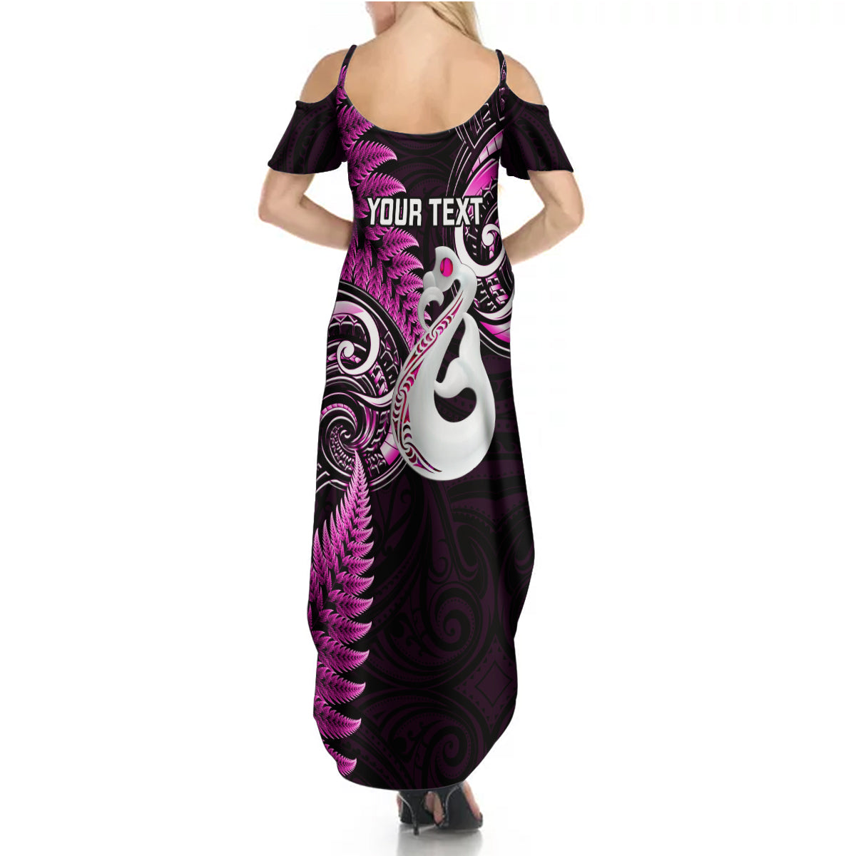 Personalised New Zealand Summer Maxi Dress Aotearoa Silver Fern With Manaia Maori Unique Pink LT14