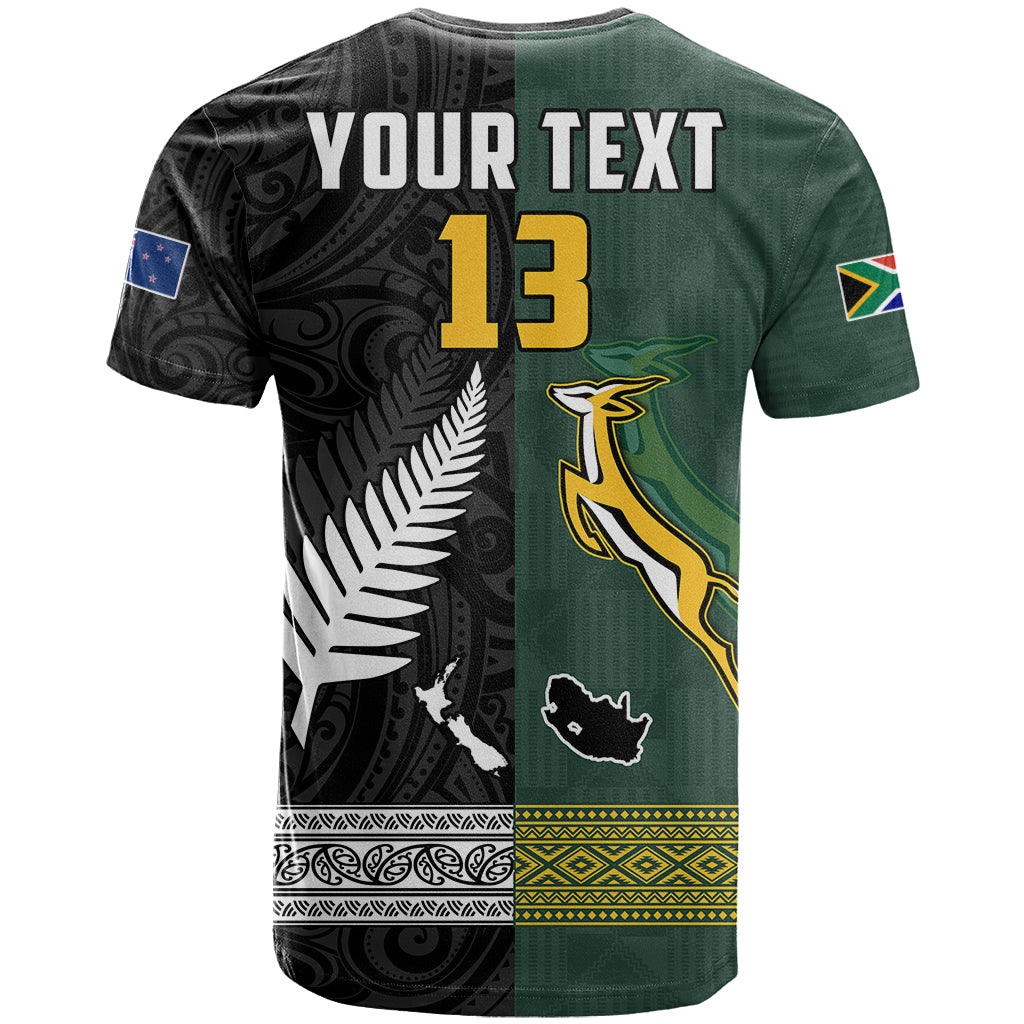 (Custom Text and Number) South Africa Protea and New Zealand Fern T Shirt Rugby Go Springboks vs All Black - Vibe Hoodie Shop