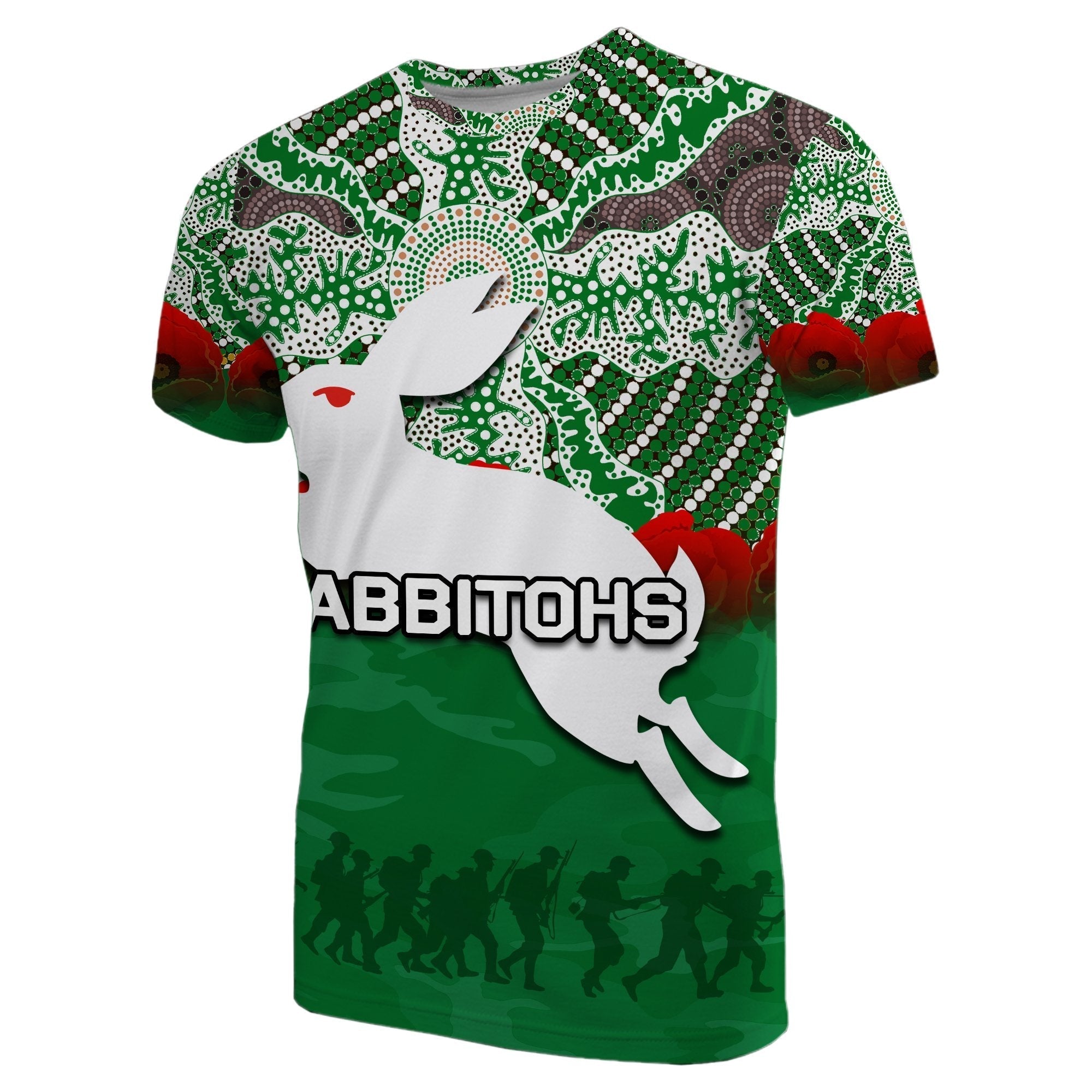 Rabbitohs T shirt Aboriginal ANZAC Day No.2 - Vibe Hoodie Shop