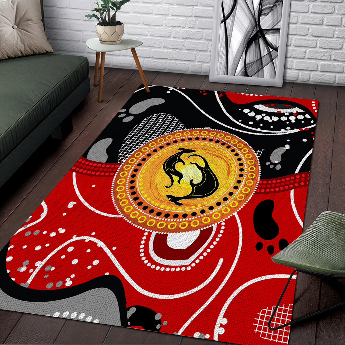 Aboriginal Flag Style Dot Art And Abstract Kangaroo Area Rug - Vibe Hoodie Shop