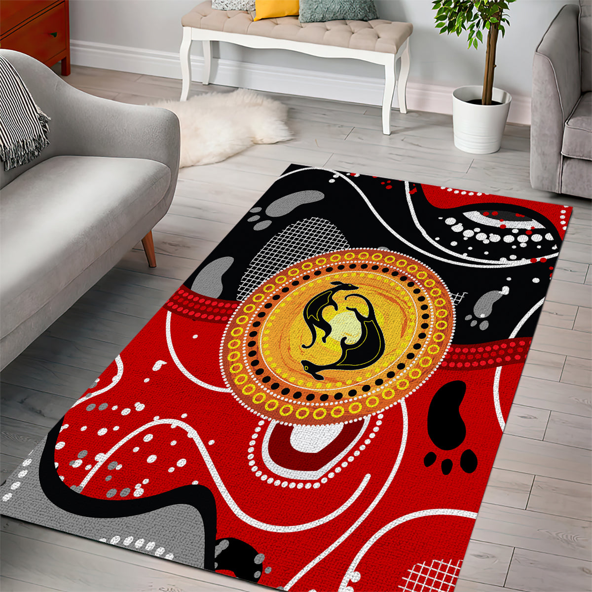 Aboriginal Flag Style Dot Art And Abstract Kangaroo Area Rug - Vibe Hoodie Shop