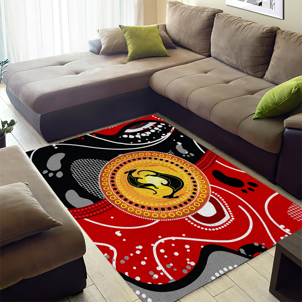 Aboriginal Flag Style Dot Art And Abstract Kangaroo Area Rug - Vibe Hoodie Shop