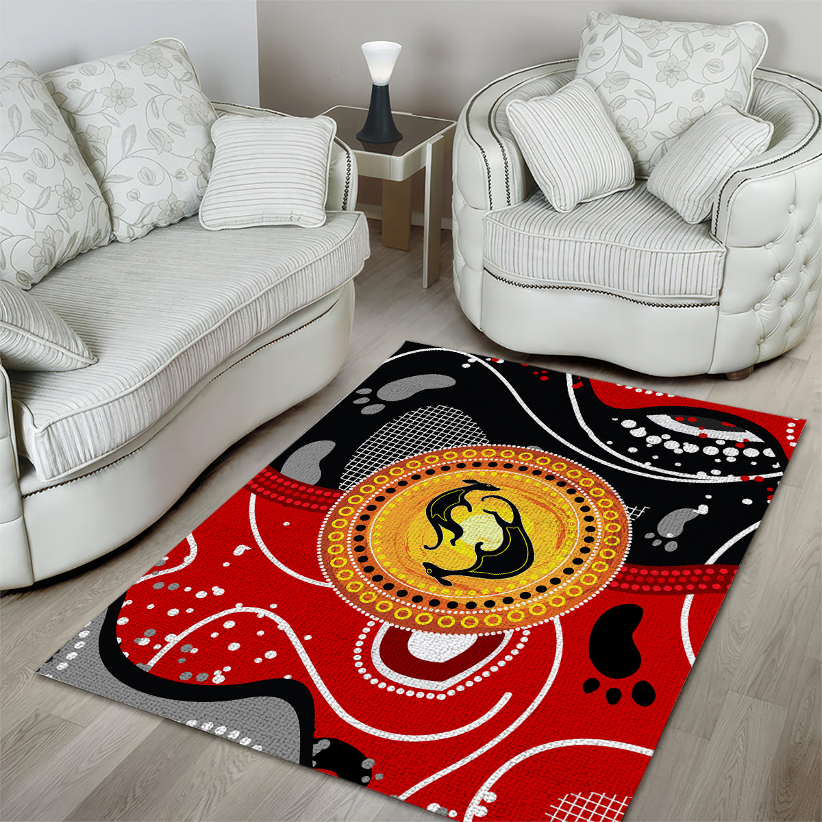 Aboriginal Flag Style Dot Art And Abstract Kangaroo Area Rug - Vibe Hoodie Shop