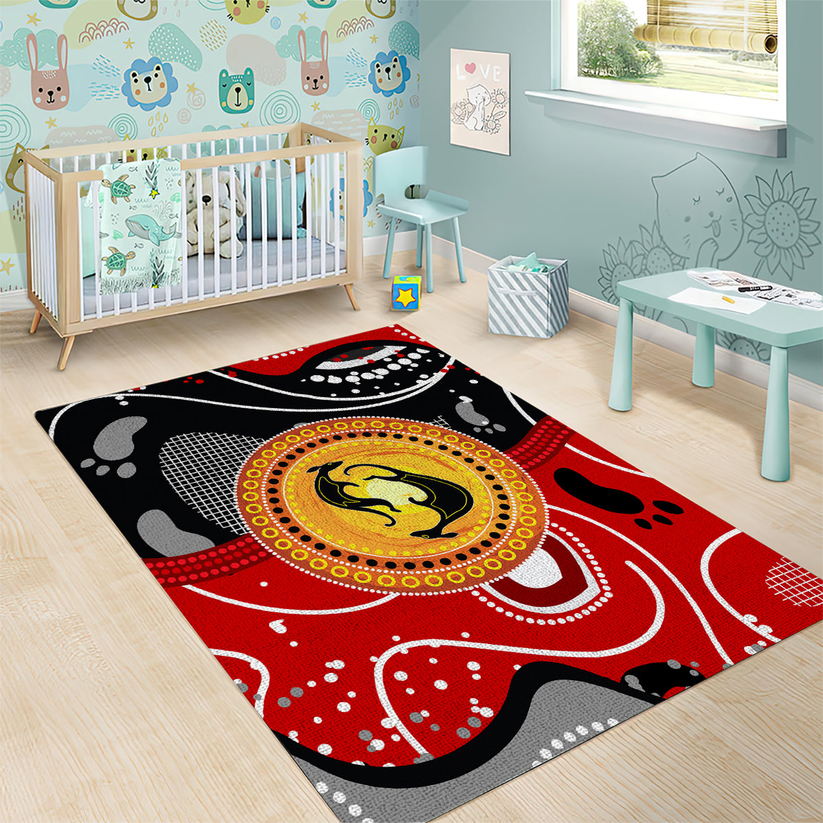 Aboriginal Flag Style Dot Art And Abstract Kangaroo Area Rug - Vibe Hoodie Shop