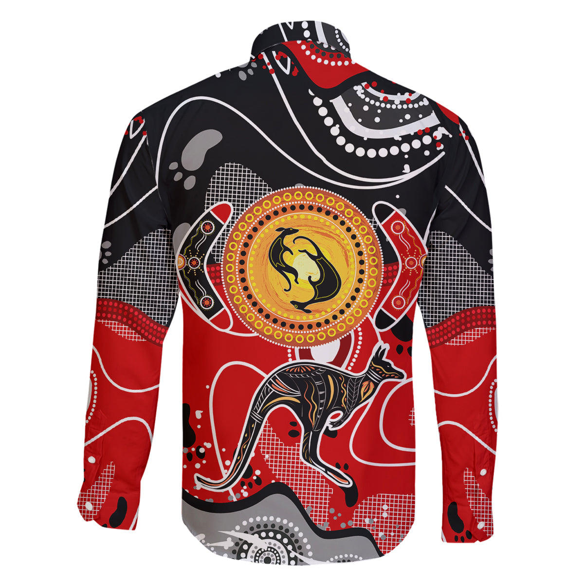 Aboriginal Flag Style Dot Art And Abstract Kangaroo Family Matching Long Sleeve Bodycon Dress and Hawaiian Shirt