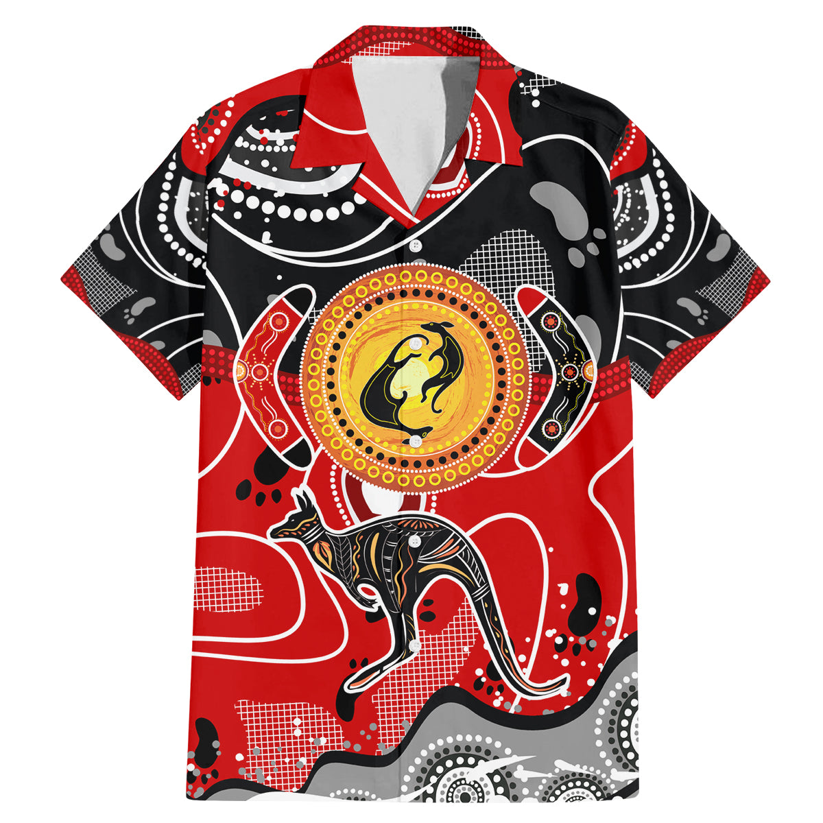 Aboriginal Flag Style Dot Art And Abstract Kangaroo Family Matching Mermaid Dress and Hawaiian Shirt