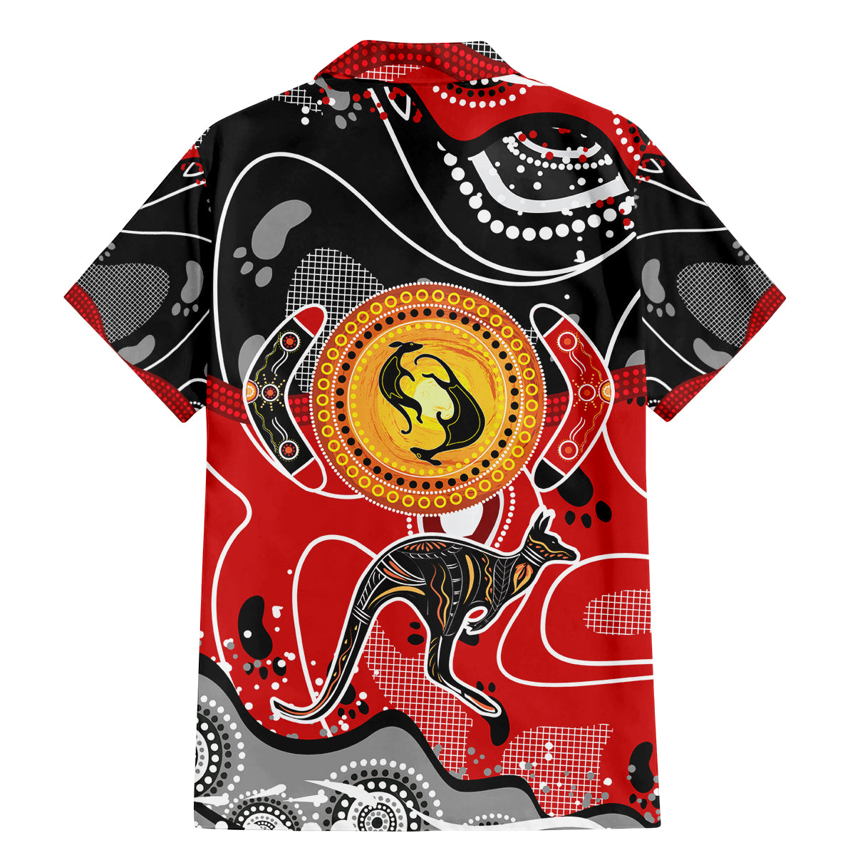 Aboriginal Flag Style Dot Art And Abstract Kangaroo Family Matching Mermaid Dress and Hawaiian Shirt