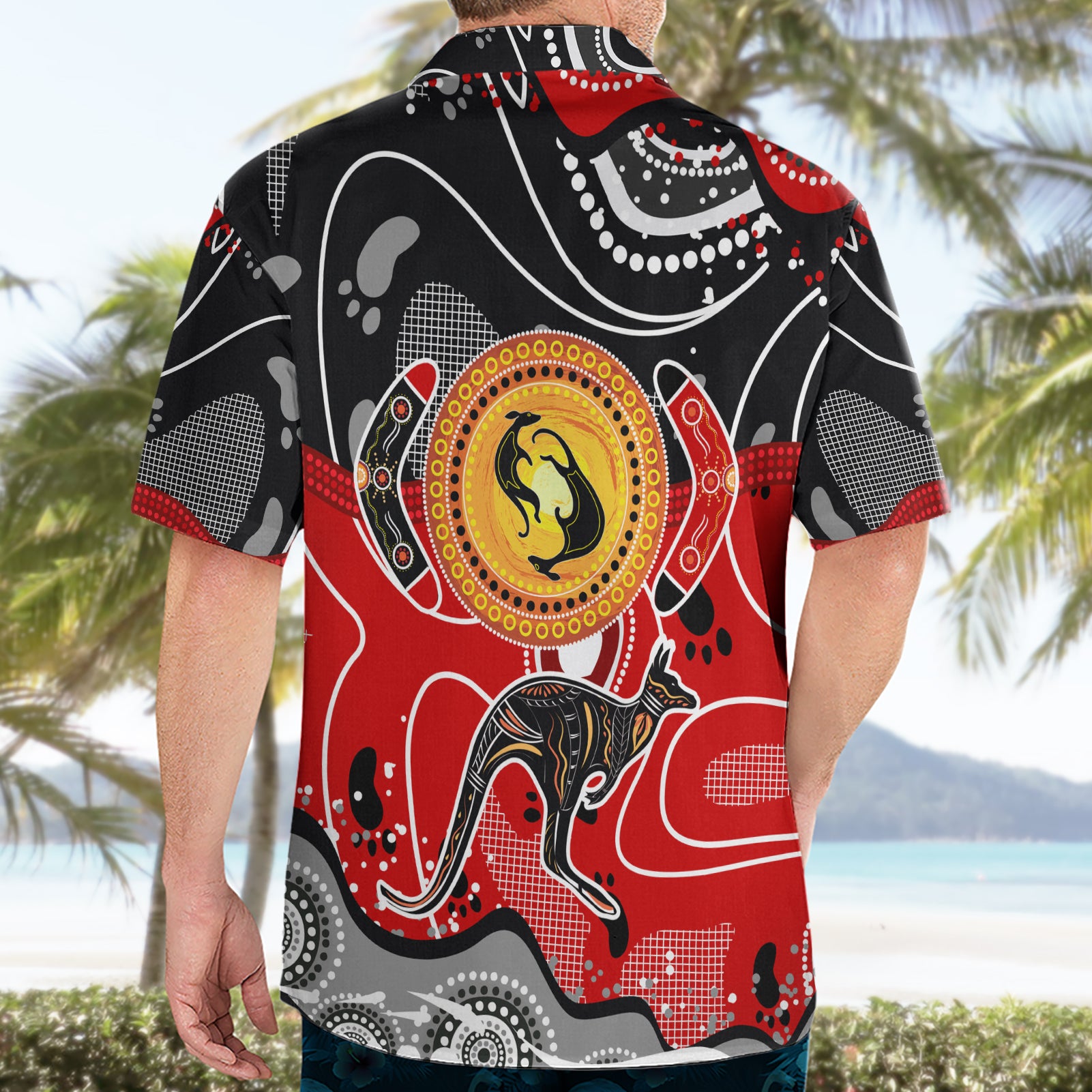 Aboriginal Flag Style Dot Art And Abstract Kangaroo Hawaiian Shirt - Vibe Hoodie Shop