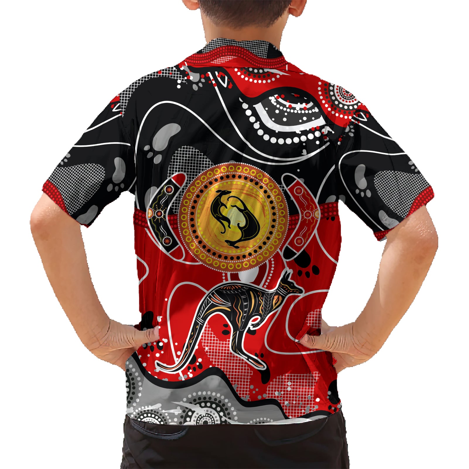 Aboriginal Flag Style Dot Art And Abstract Kangaroo Hawaiian Shirt - Vibe Hoodie Shop