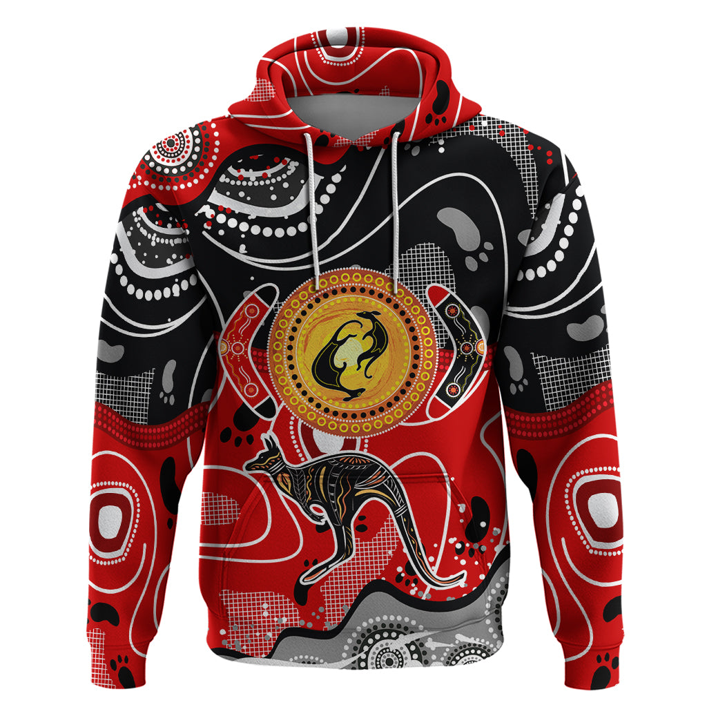 Aboriginal Flag Style Dot Art And Abstract Kangaroo Hoodie - Vibe Hoodie Shop