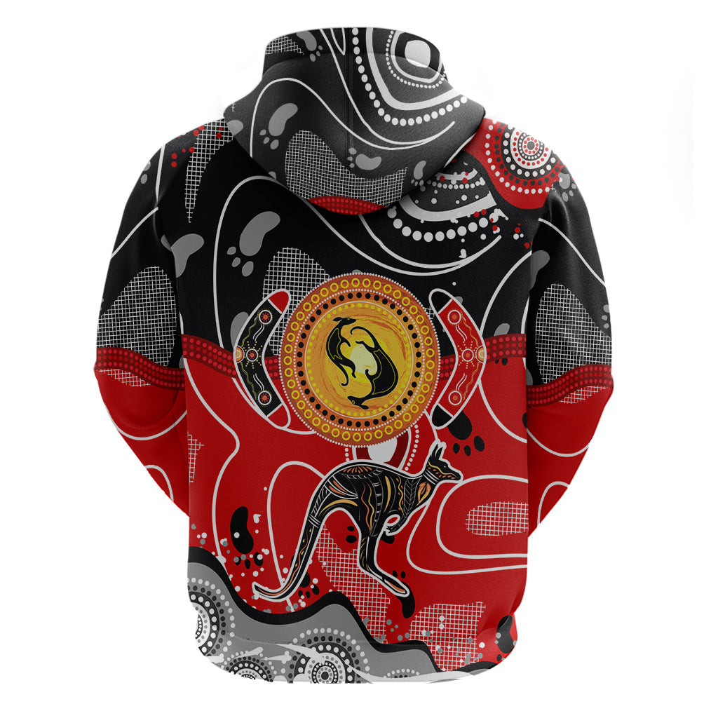 Aboriginal Flag Style Dot Art And Abstract Kangaroo Hoodie - Vibe Hoodie Shop