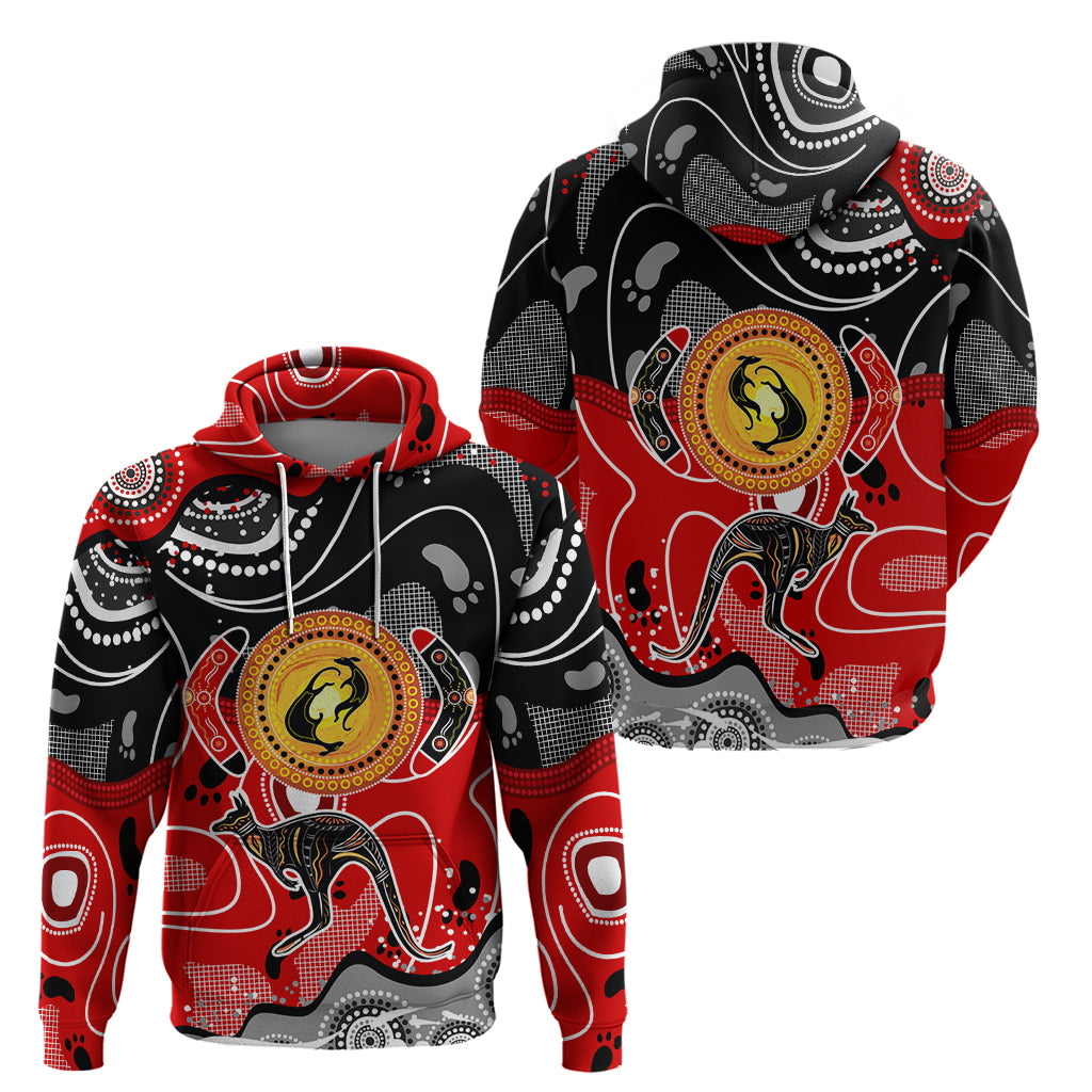 Aboriginal Flag Style Dot Art And Abstract Kangaroo Hoodie - Vibe Hoodie Shop