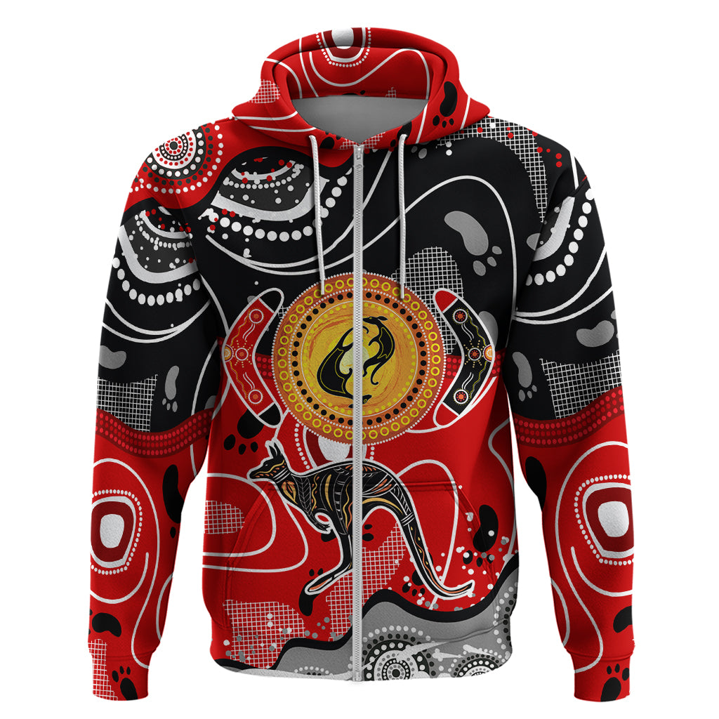 Aboriginal Flag Style Dot Art And Abstract Kangaroo Hoodie - Vibe Hoodie Shop