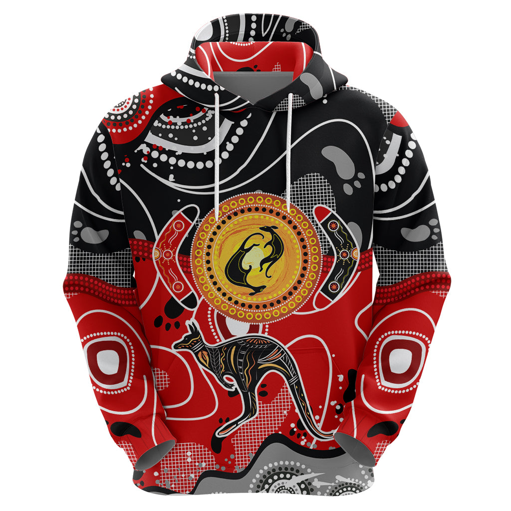 Aboriginal Flag Style Dot Art And Abstract Kangaroo Hoodie - Vibe Hoodie Shop
