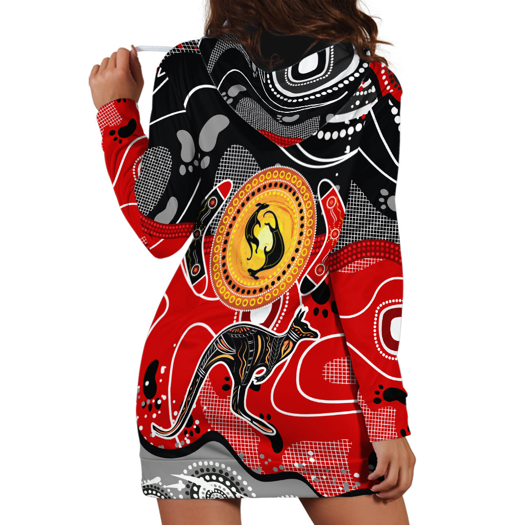 Aboriginal Flag Style Dot Art And Abstract Kangaroo Hoodie Dress - Vibe Hoodie Shop