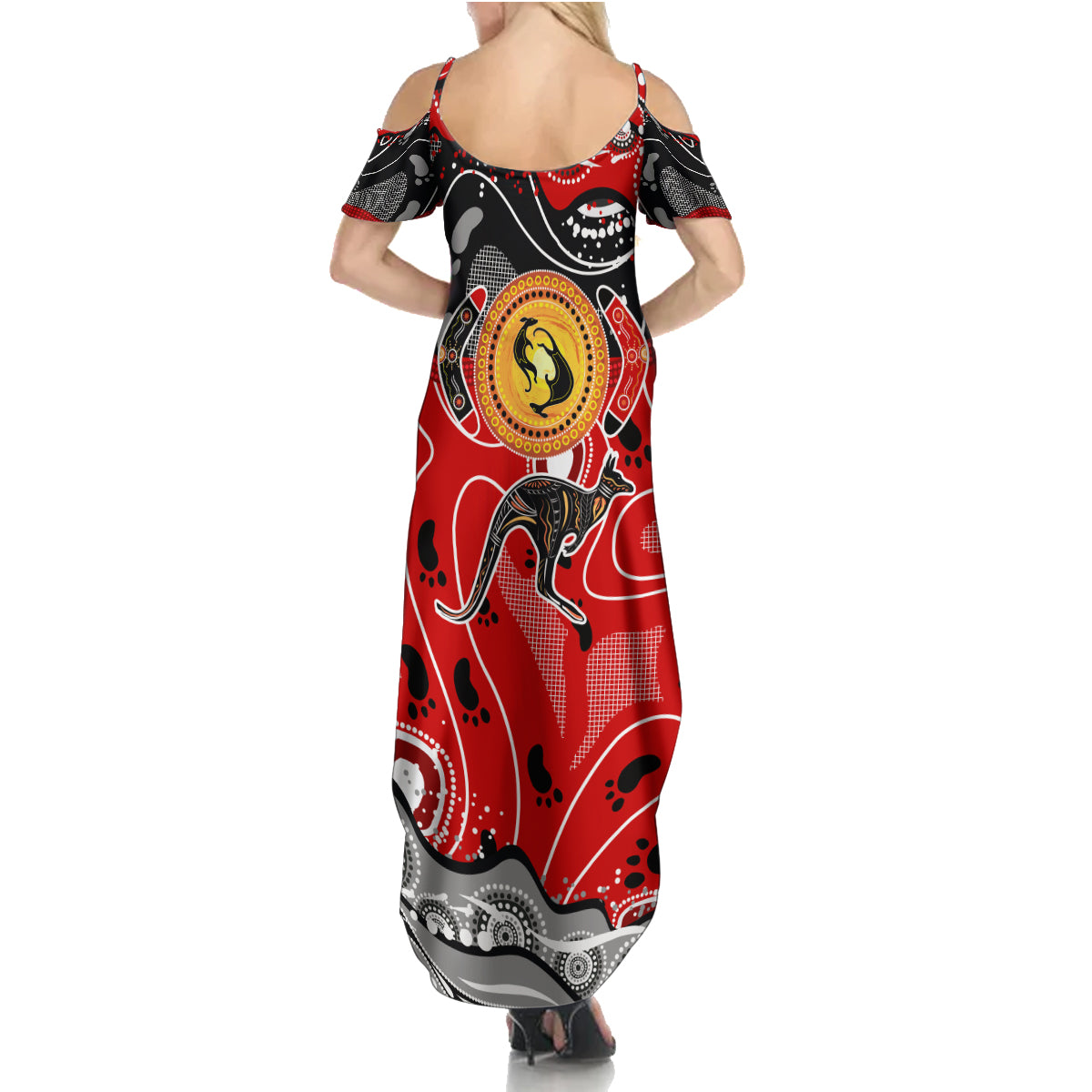 Aboriginal Flag Style Dot Art And Abstract Kangaroo Summer Maxi Dress